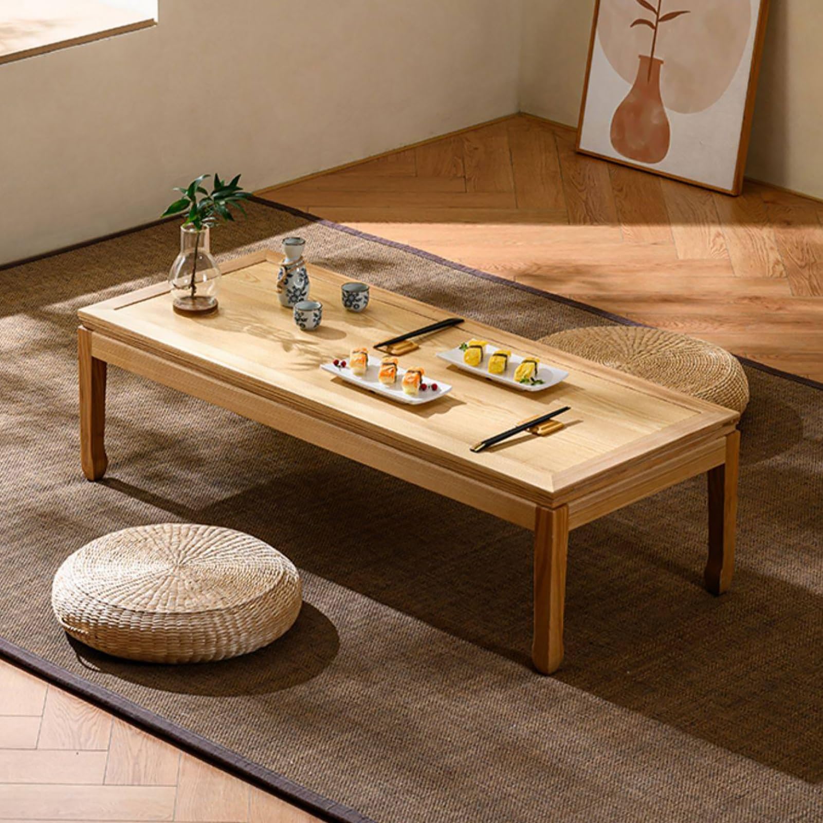 Tavolini tatami in legno massello, tavolini da pavimento giapponesi, tavolino da tè rettangolare multifunzionale in legno, per soggiorno, sala da pranzo, tè, tatami (120 * 45 * 35 cm/47,5 * 18 * 14