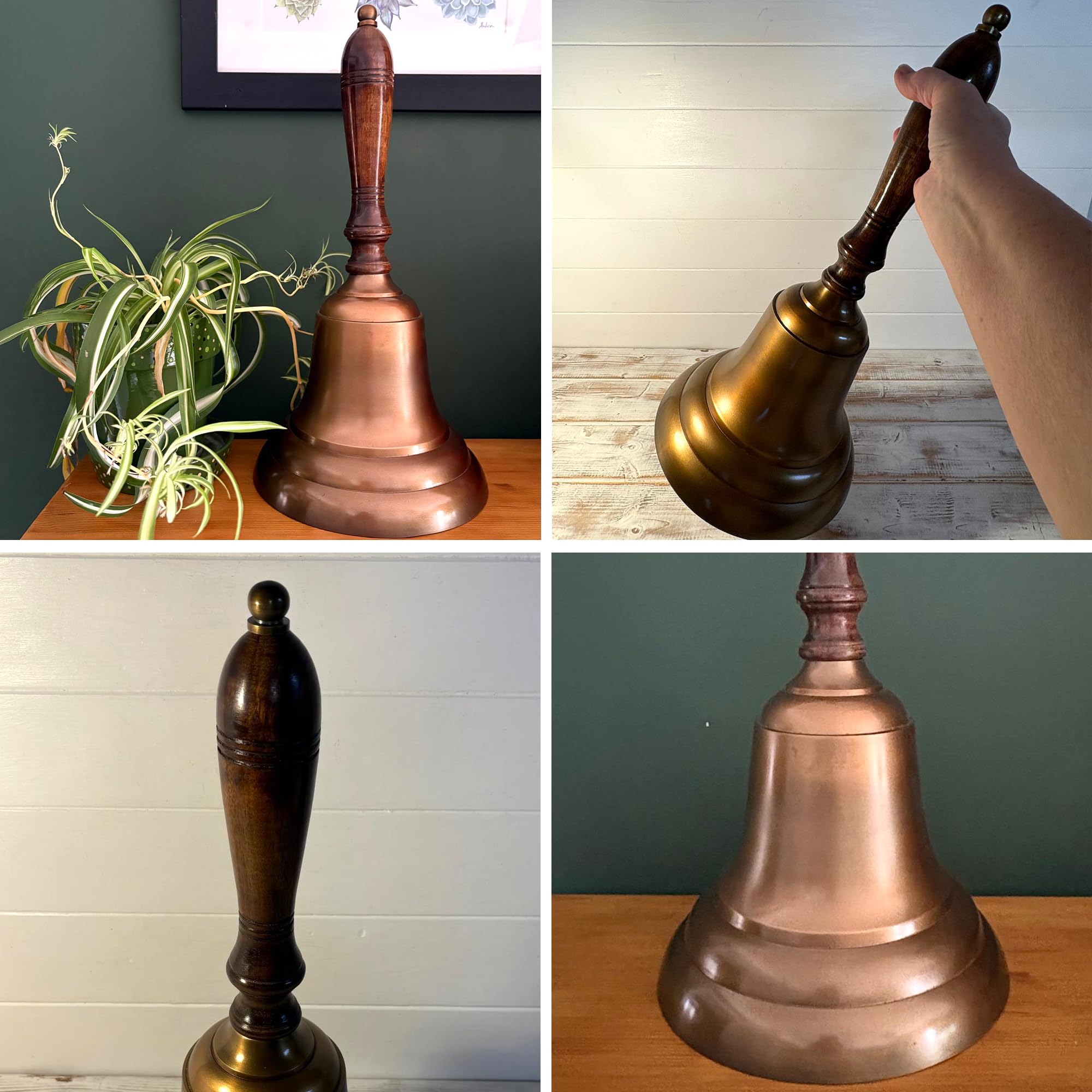 Extra große Aluminium-Schulglocke mit Holzgriff, 45 cm, antikes Messing-Finish, Serviceglocke