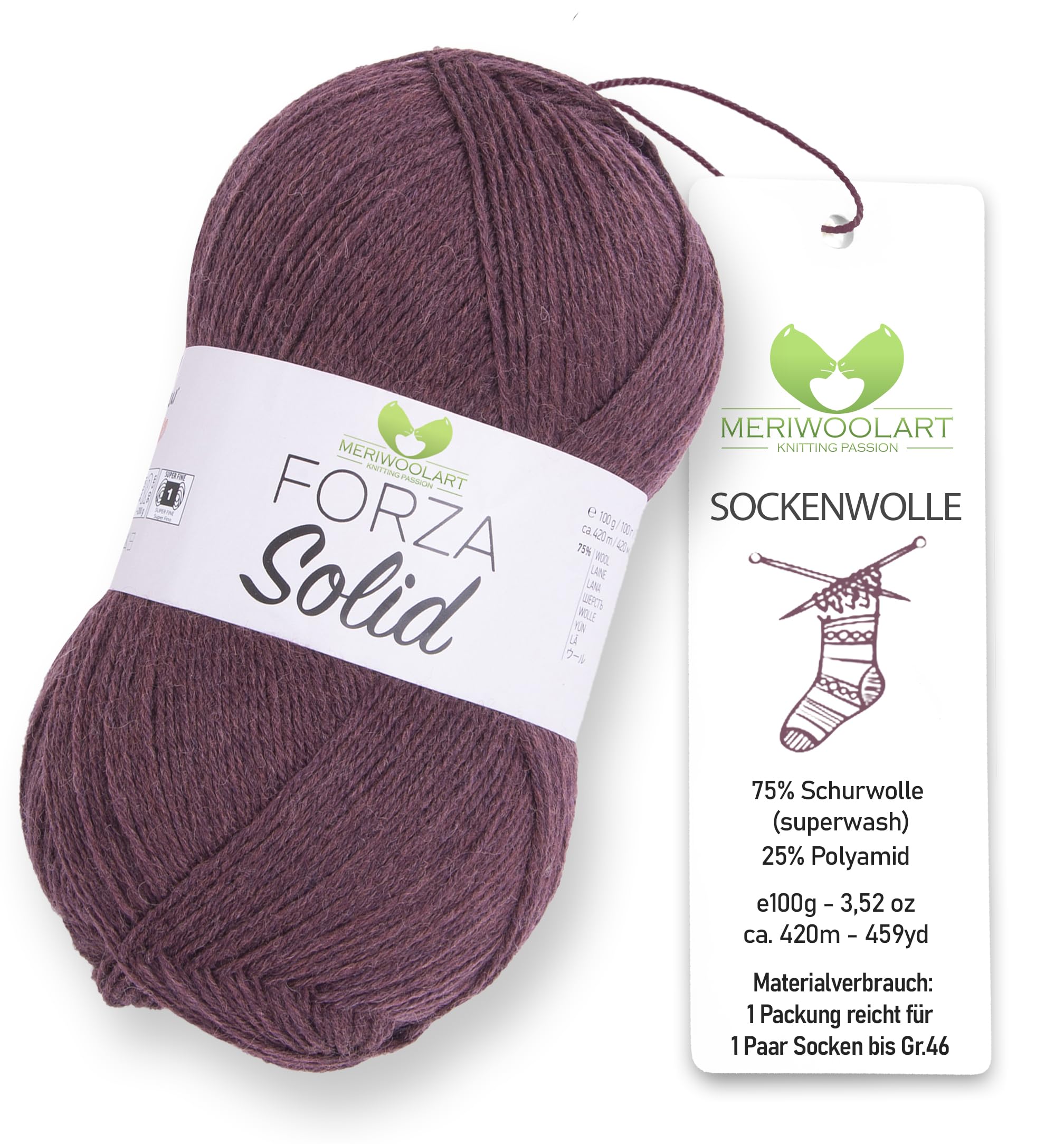 MeriWoolArt® Sock Wool 4-Ply - 100 g Merino Wool Yarn for Knitting & Crocheting, 75% Virgin Wool (Superwash), 25% Polyamide, 420 m - Ideal for Socks for Men and Women, Sweaters & Cardigans 4624