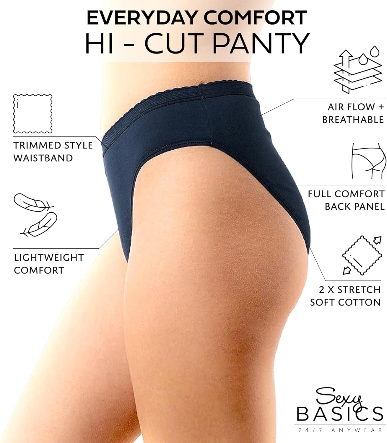 Sexy Basics Womens Hi-Cut Panty Bikini Briefs | 100% Cotton Underwear | Multi Packs & Colors - Image 4