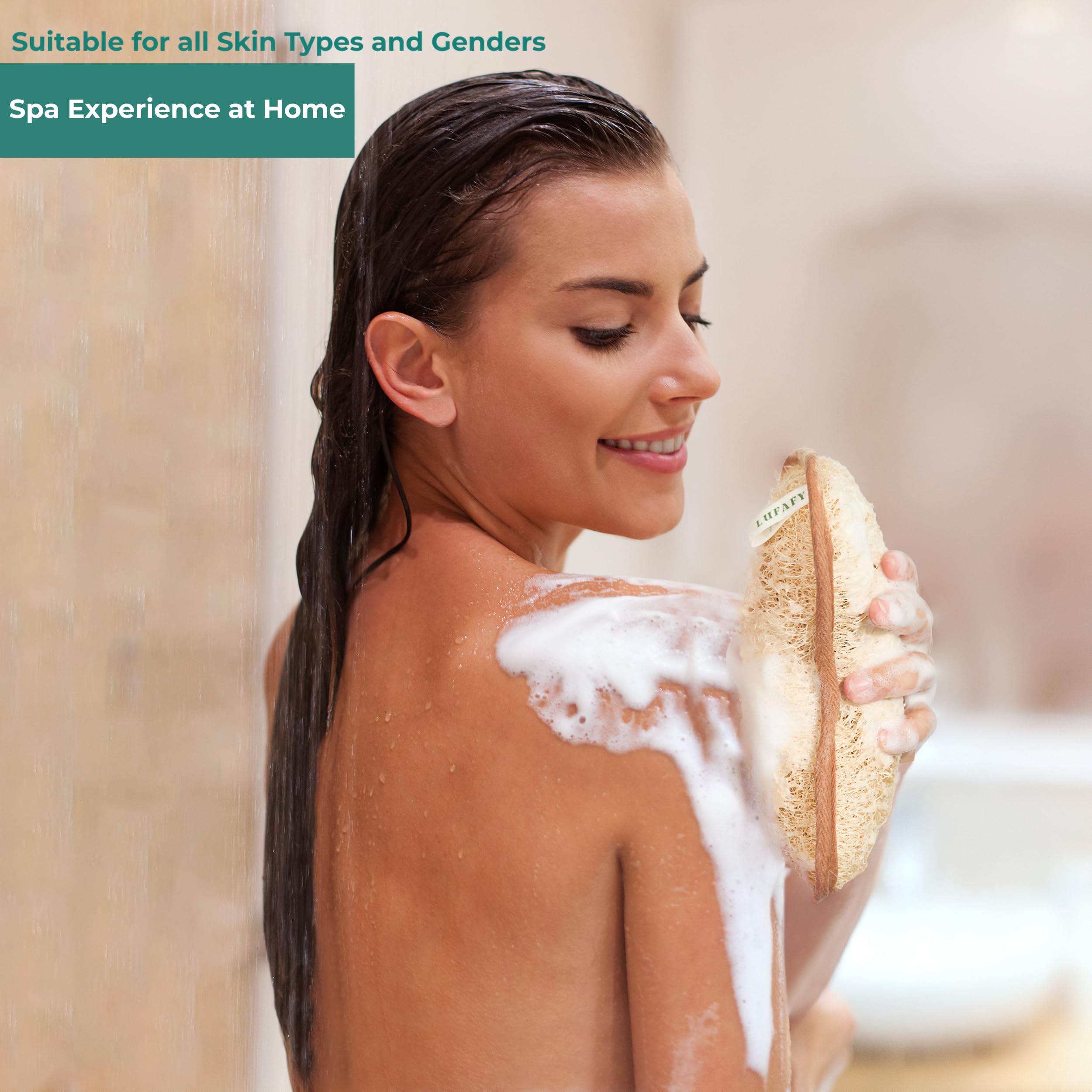Esponja de baño exfoliante natural de doble cara, exfoliante corporal, sin tintes, biodegradable, sin arañazos (paquete de 3)