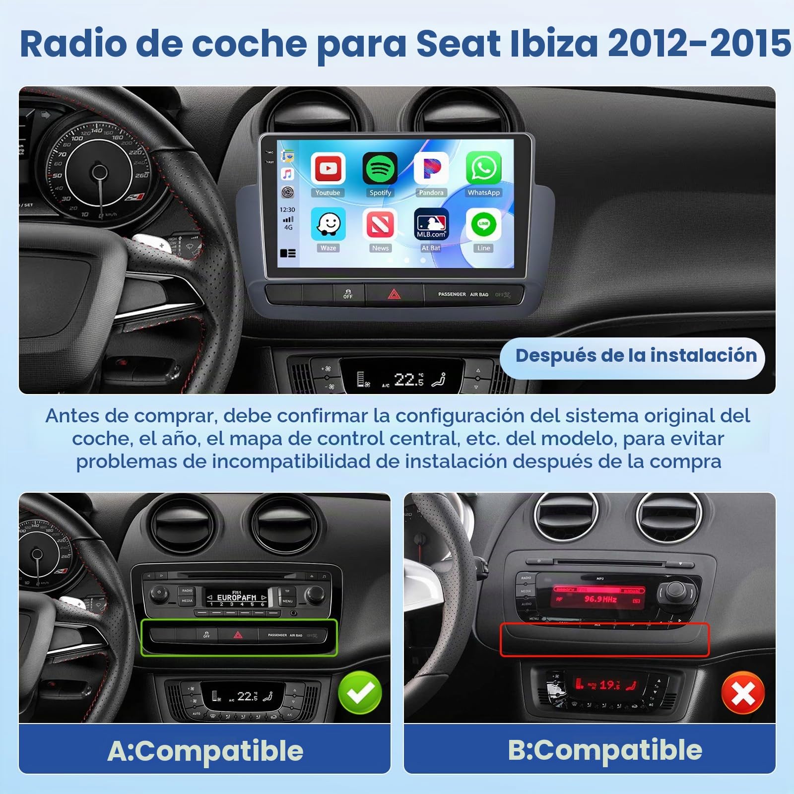 Inefala 4G+64G Radio Coche Android 15 para Seat Ibiza 2012-2015