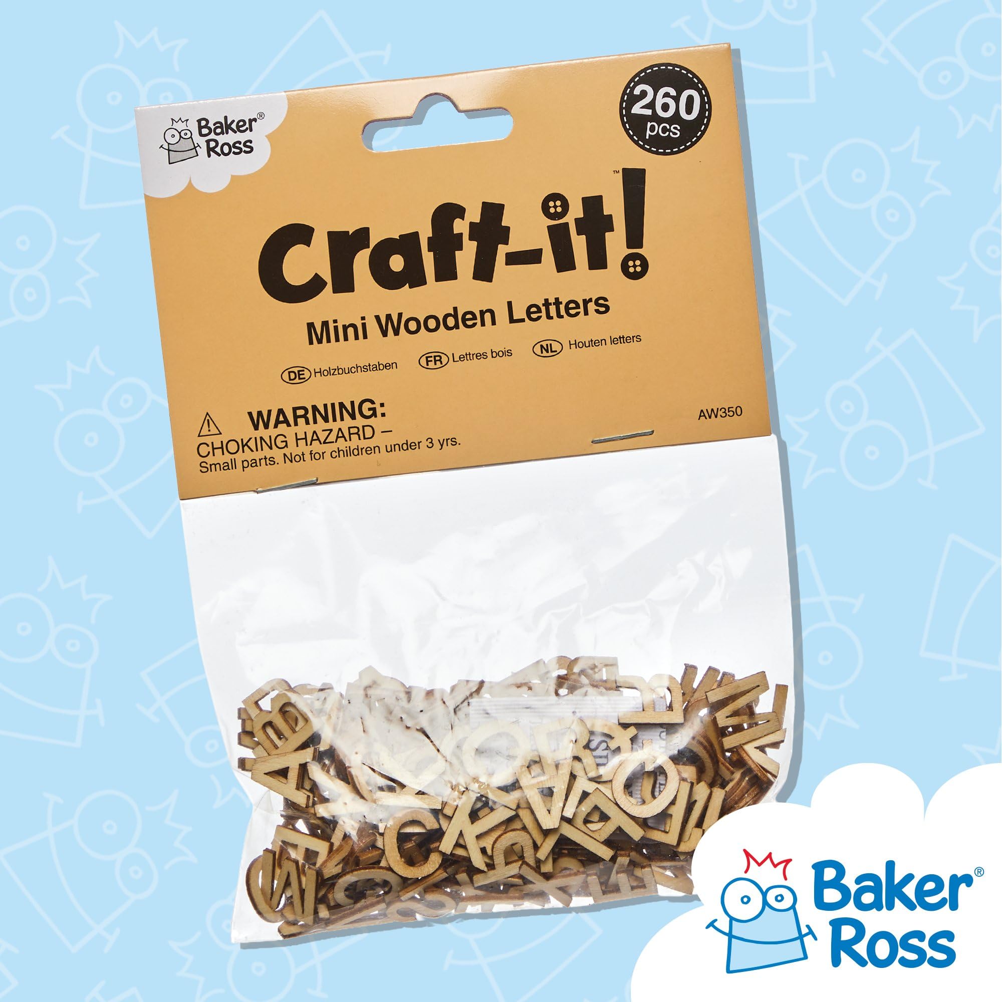 Baker Ross AW350 mini drewniane litery (260 sztuk), drewno