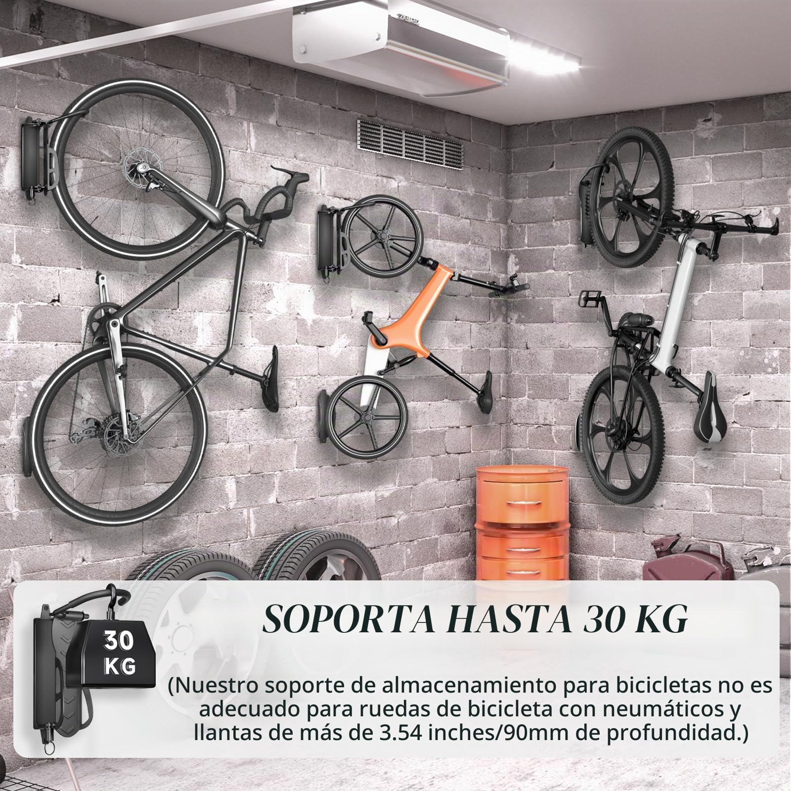 WELDUN Juego de 2 soportes de pared para bicicleta, soporte giratorio para bicicleta, soporte vertical para almacenamiento de bicicletas para garaje e interior, capacidad de carga de 30 kg
