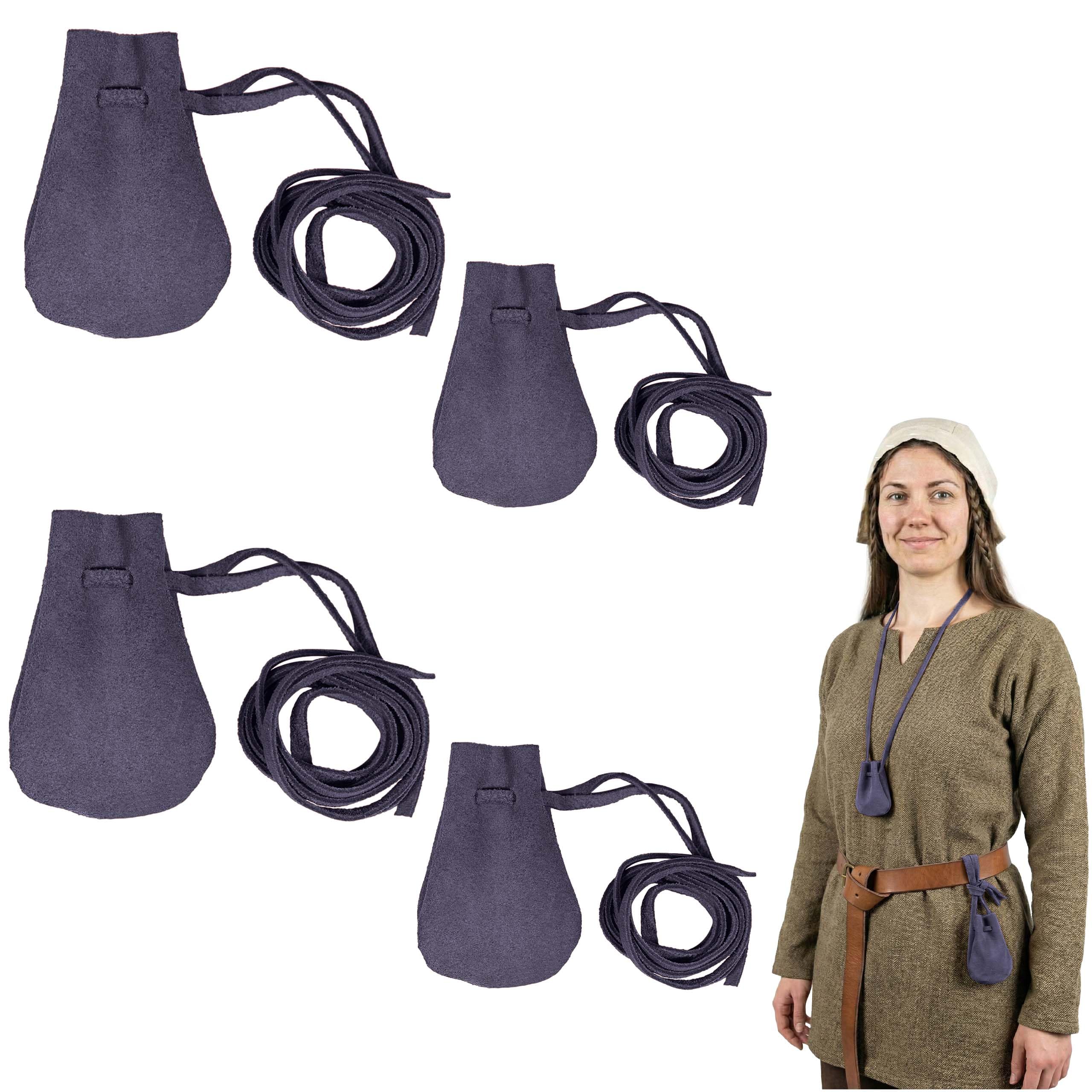 Mythrojan Small Trinket Pouches Suede Leather Drawstring Coin &amp; Dice Bags for LARP, SCA, Viking &amp; Medieval Events (4, Dark Blue, Large : 4" X 2.9" X 2.6")