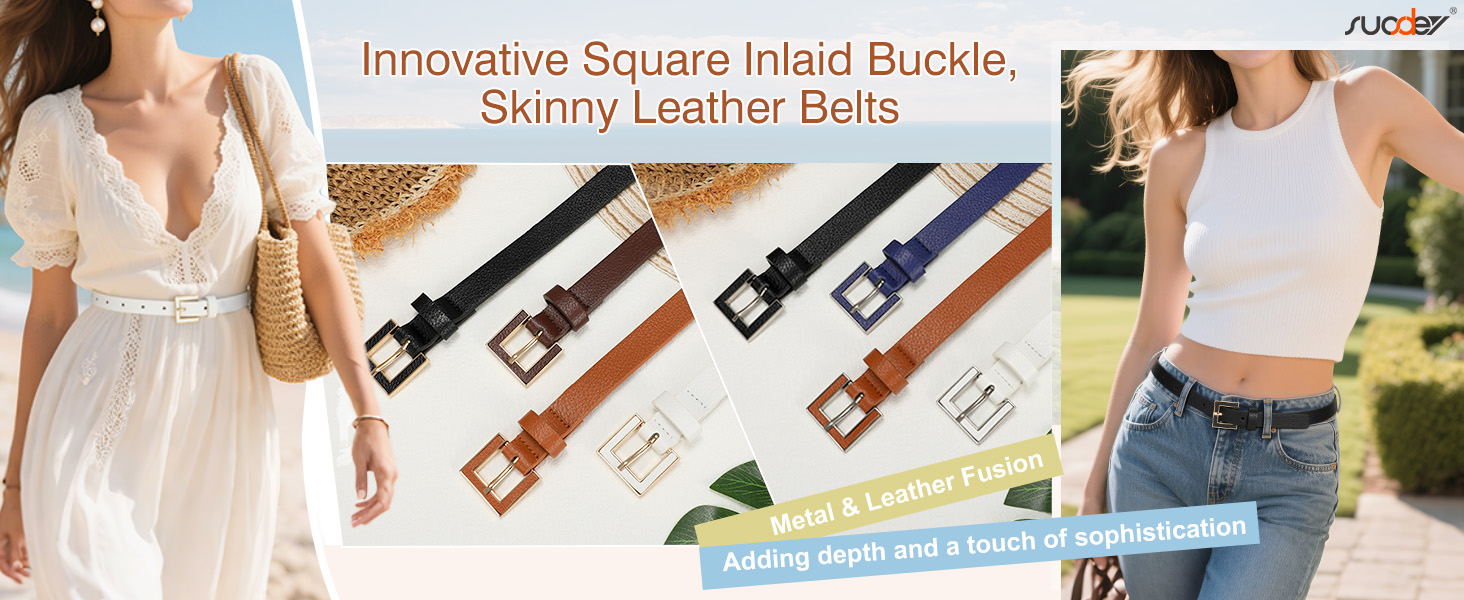 3615 4 Pack Women Skinny Belts For Jeans Dress Ladies Thin Waist Belt SUOSDEY 4 Pack Women Skinny Belts for Jeans Dress Ladies  main image 2
