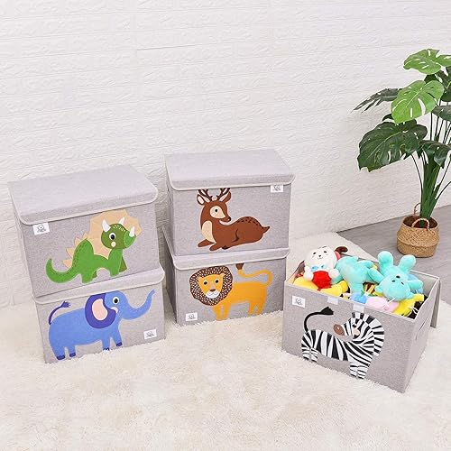 Miniatura 8 de CLCROBD Cofre plegable grande de juguetes para niños con tapa abatible, organizador de almacenamiento de juguetes de animales de tela plegable,
