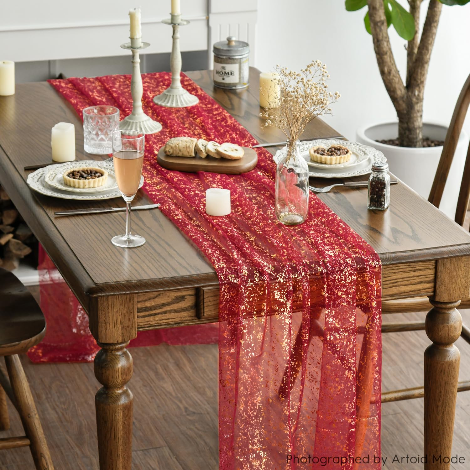 Artoid Mode Red Gold Gauze 3 Pcs Table Runner 70x300 cm - Image 4