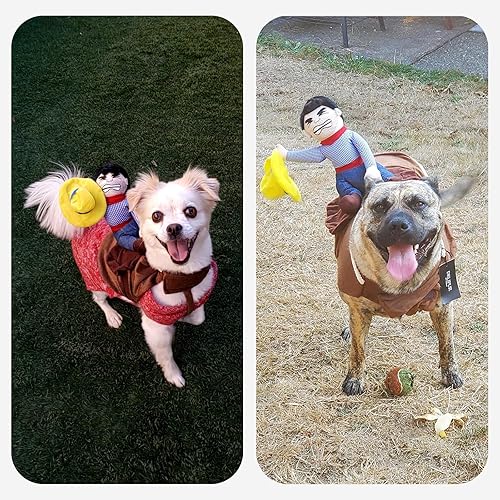 Miniatura 3 de Disfraz de vaquero para perro, ropa para mascotas, estilo caballero con muñeca y sombrero para Halloween, traje de vaquero para perros medianos y