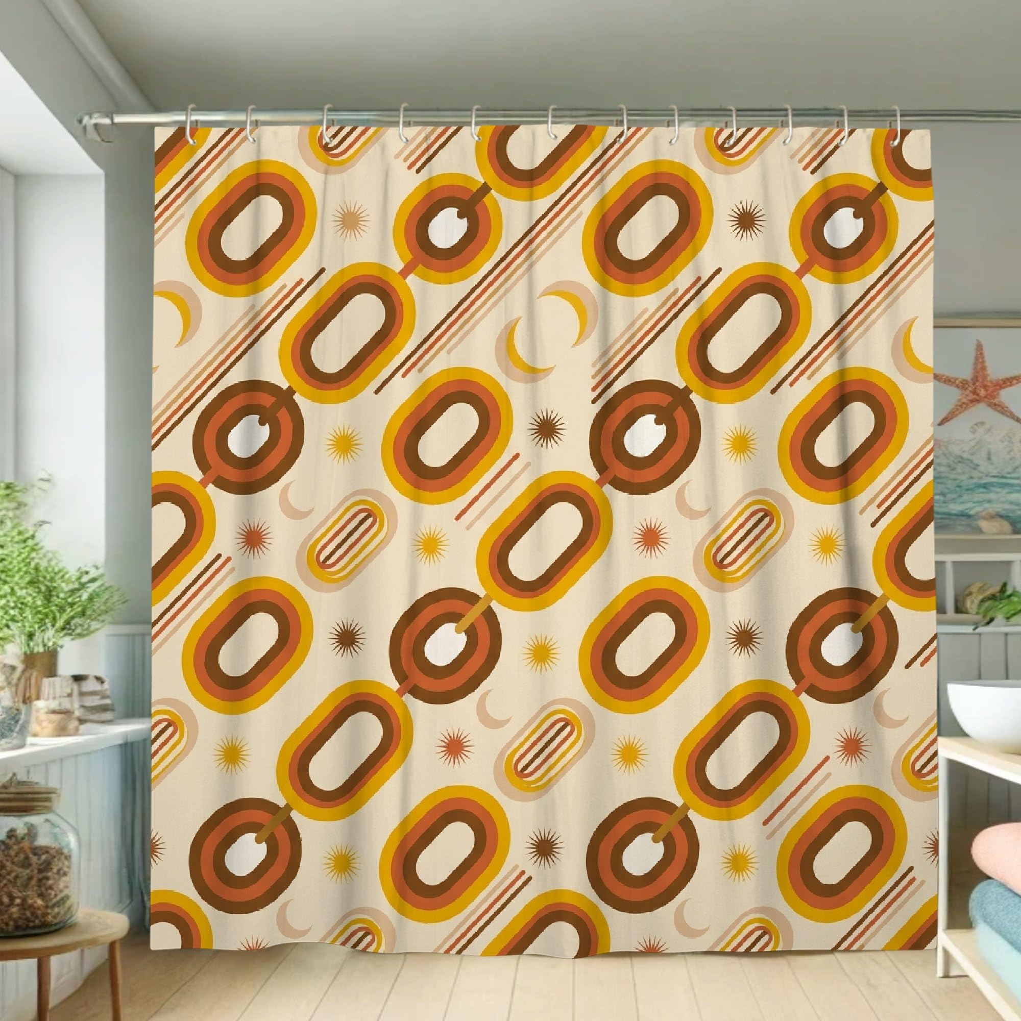 Rideau de douche rond rétro polyester imperméable salle de bain marron