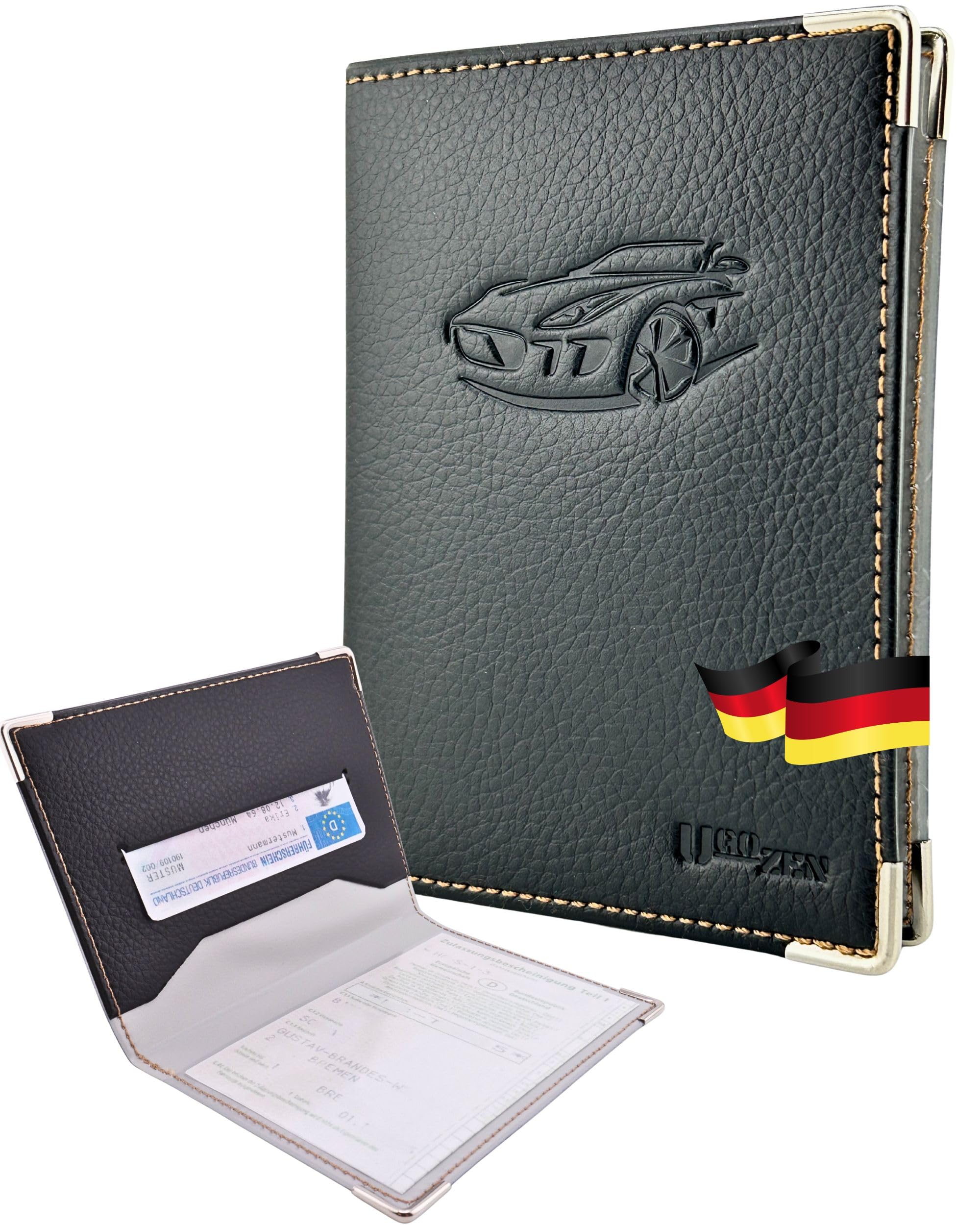 Ugozen Fahrzeugschein Hülle - KFZ Schein Schutzhülle - Etui für Zulassungsschein Und Führerschein – Tasche Fahrzeugpapiere Auto Schein Holder - Karten (Schwarz)