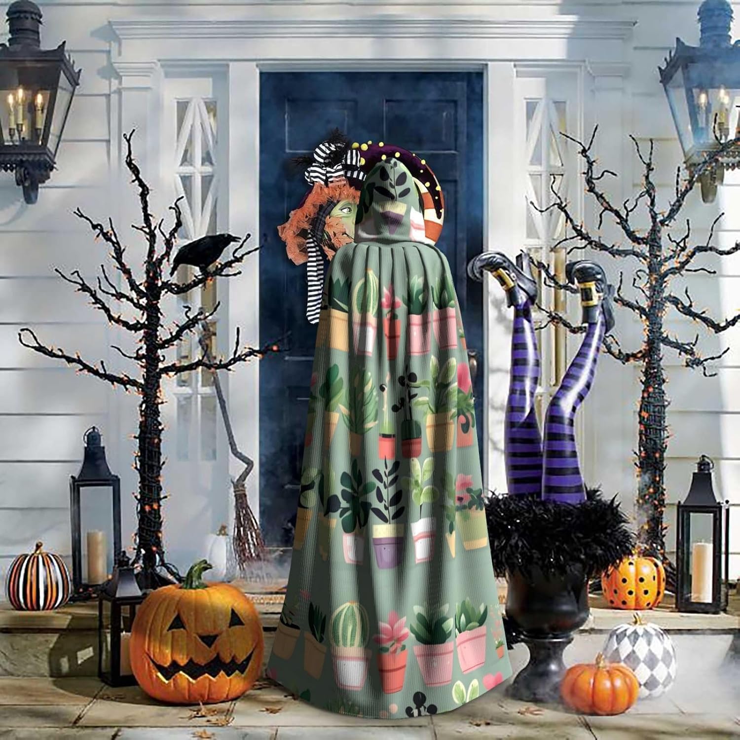 Bonsai Plant Men Women Halloween Role Play Party Decoration Hooded Poncho Black
