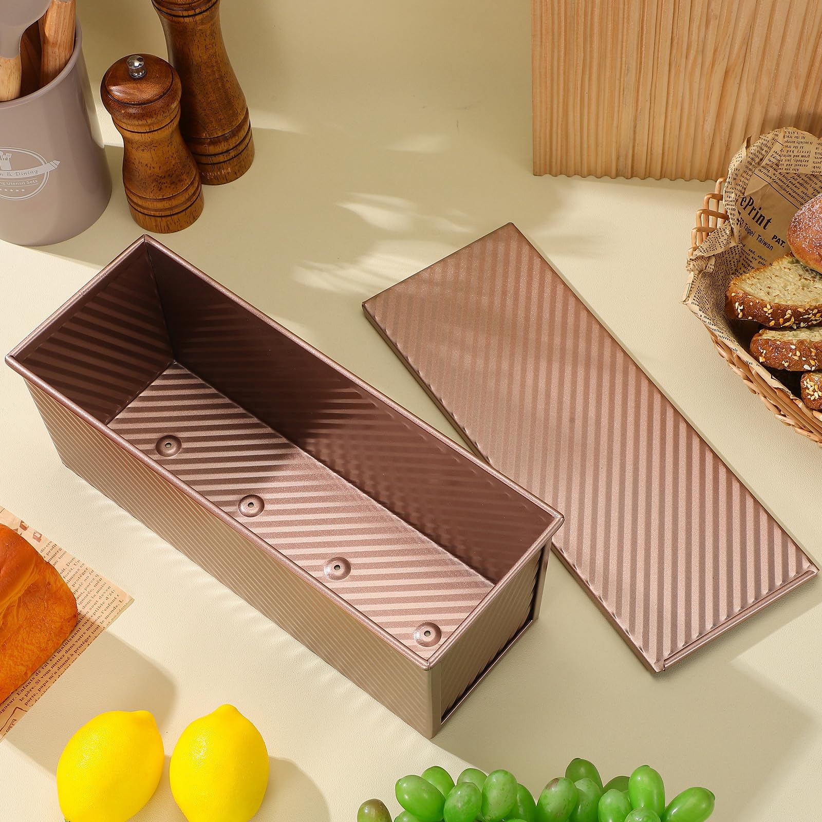 CALLARON Moule à Vintage en Acier Carbone avec Revêtement Antiadhésif, Forme Rectangulaire, Distribution Homogène Chaleur, avec Couvercle et Trous D'aération pour Cuisson Maison Cuisine
