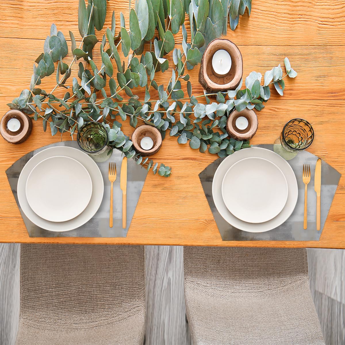 Grey White Abstract Wedge Placemats Set of 4 4 Wedge Table Mats and 1 Round Place Mat Heat Resistant Non-Slip Washable Dining Table for Kitchen Patio Party Decor Cloth Placemat