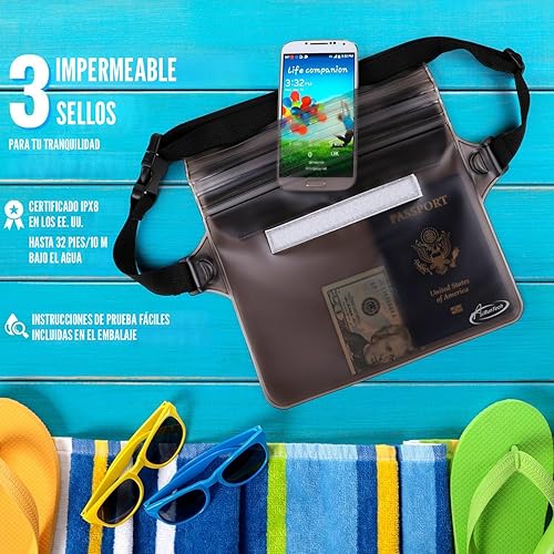 Vista 4 de AiRunTech Bolsa impermeable con correa para la cintura (paquete de 2) Accesorios de playa, la mejor manera de mantener tu teléfono y objetos