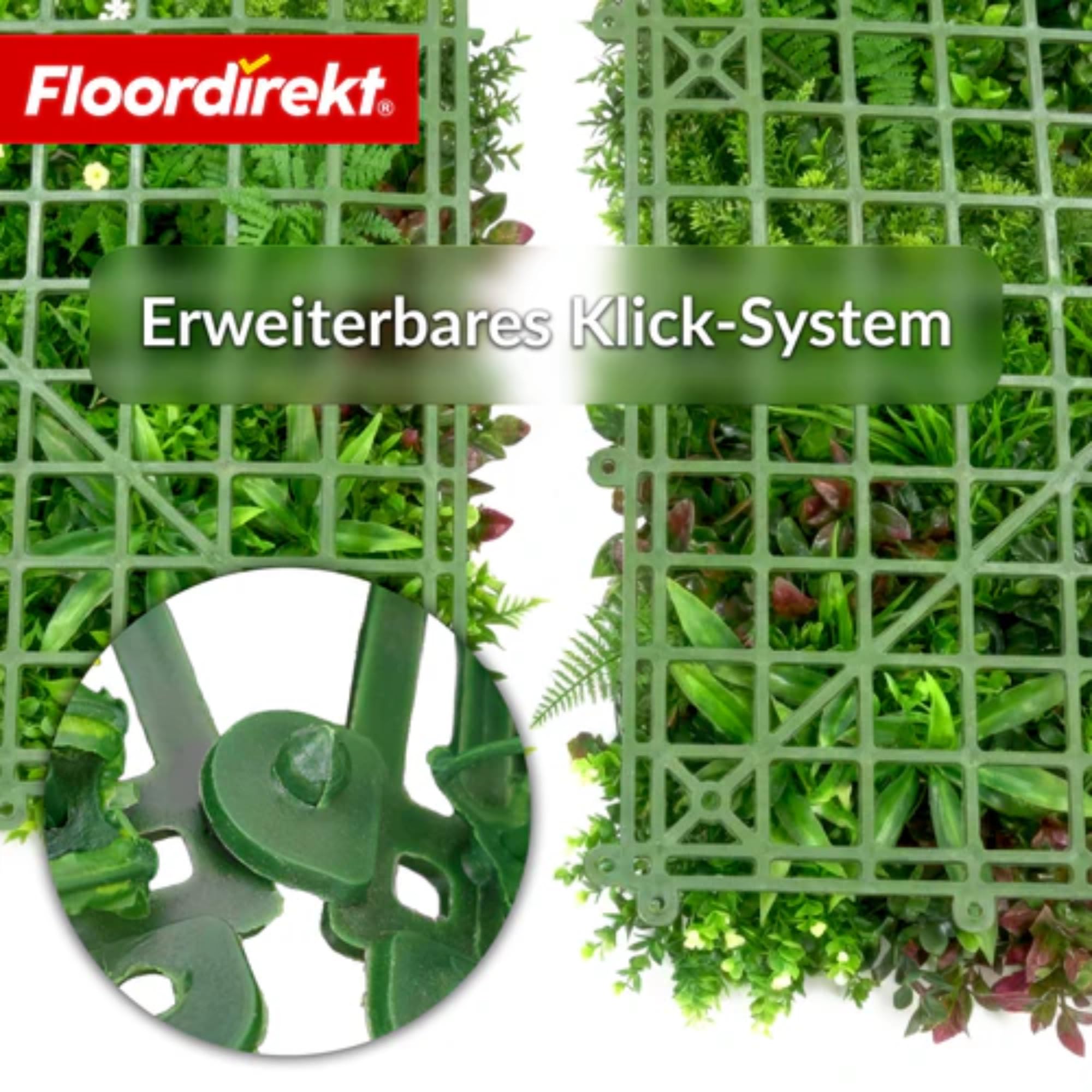 Floordirekt Ścianka na rośliny Spring Garden 100 x 100 cm, sztuczna ściana z systemem zatrzaskowym, wierna naturalna, bez pielęgnacji zielona ściana, do użytku wewnątrz i na zewnątrz
