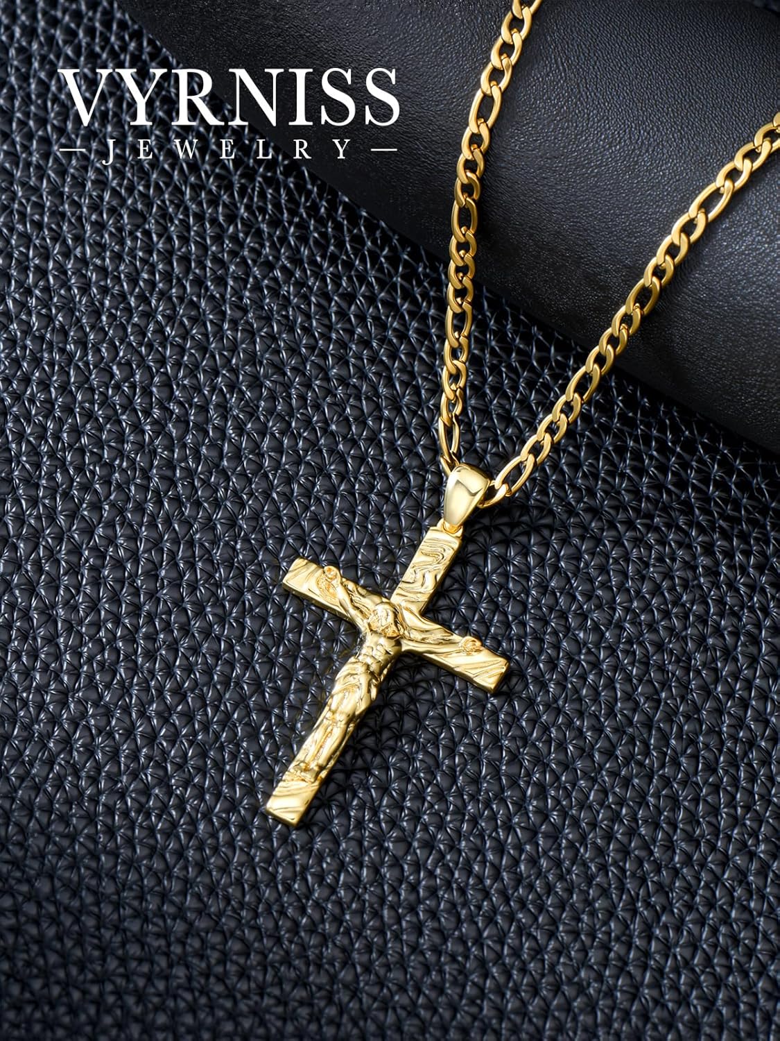18K Gold Crucifix Necklace for Men 18K Gold Cross Pendant Chain Jesus Cross Necklace Religious Jewelry Christian Gift - Image 4