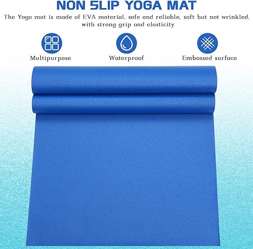Miniatura 7 de 20 Pcs Yoga Mat Non Slip Fitness Exercise Mat Workout Mat with Strap for Women Gym Home Supplies, 72 x 24 Inch