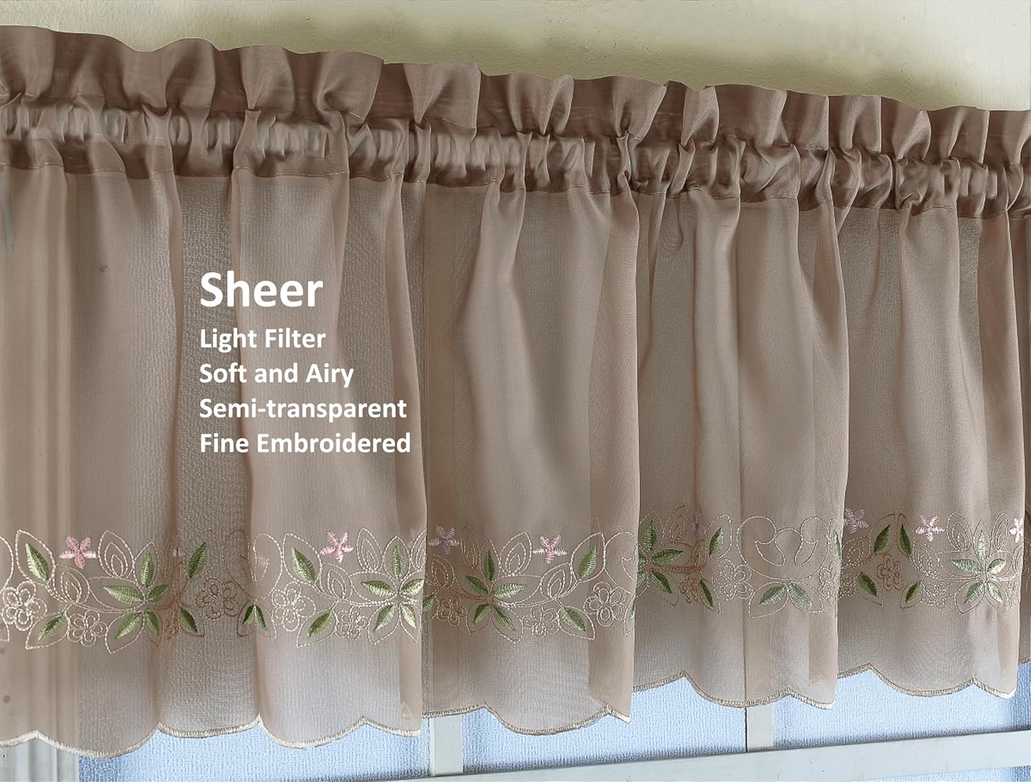 Today's Curtain, Emelia Embroidery Sheer Swag 38", Taupe, 59" W x 38" L