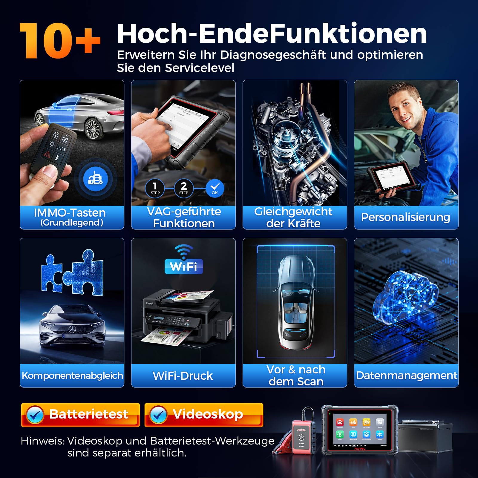 Autel MaxiPRO MP900E KIT OBD2 Diagnosegerät, 2024 Aufstockung von MP808BT KIT/MP808BT Pro/MS906BT w/ 11 Non-OBDII Adapter Kit, DoIP CAN-FD, 40+ Dienst, ECU Kodierung, Bi-Direktionaler Test, FCA SGW