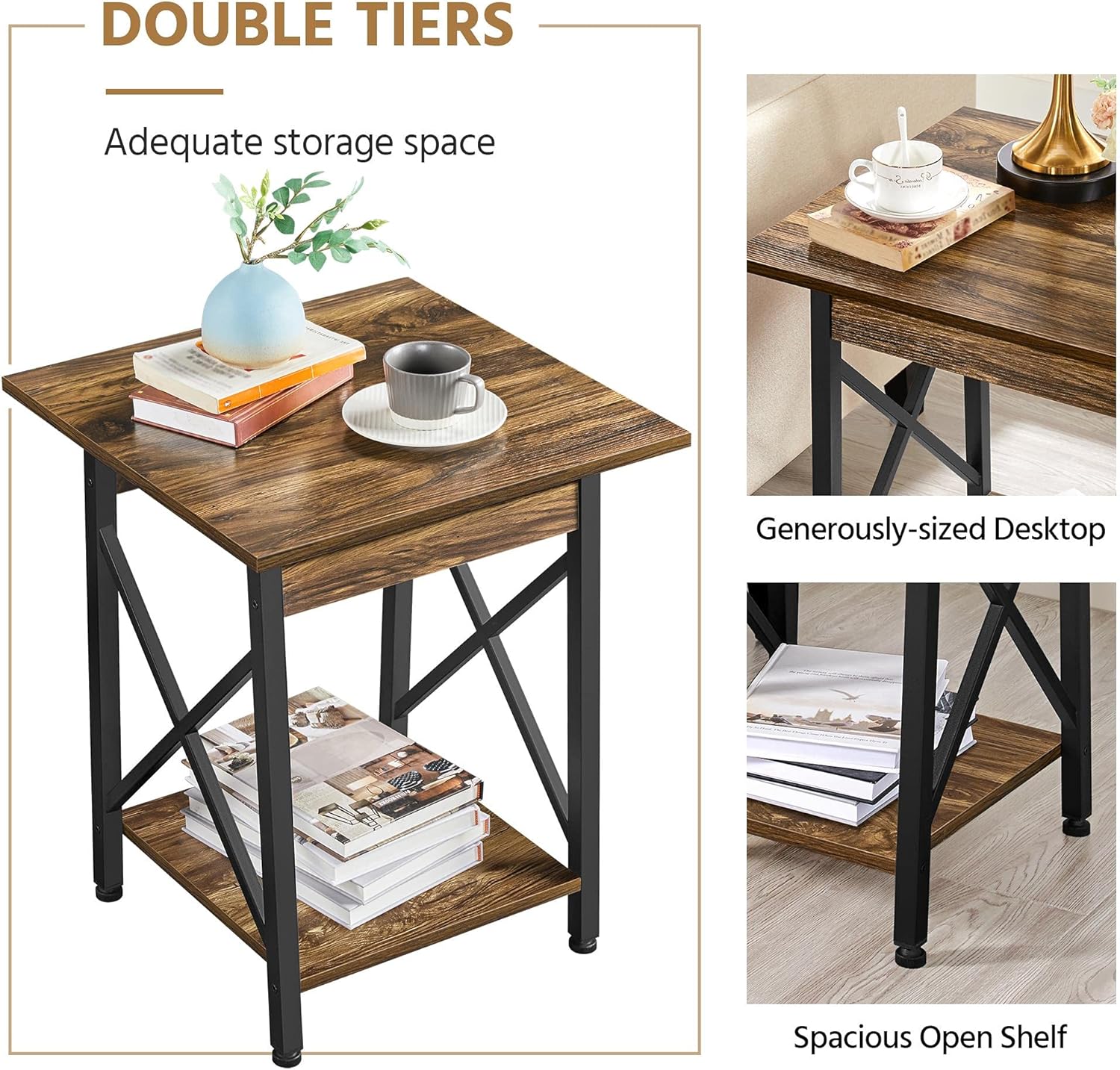 Yaheetech 2-Tier End Table,24in Accent Side Tables w/X-Shaped Legs, Protective Foot Pads for Living Room, Home Office : Home & Kitchen