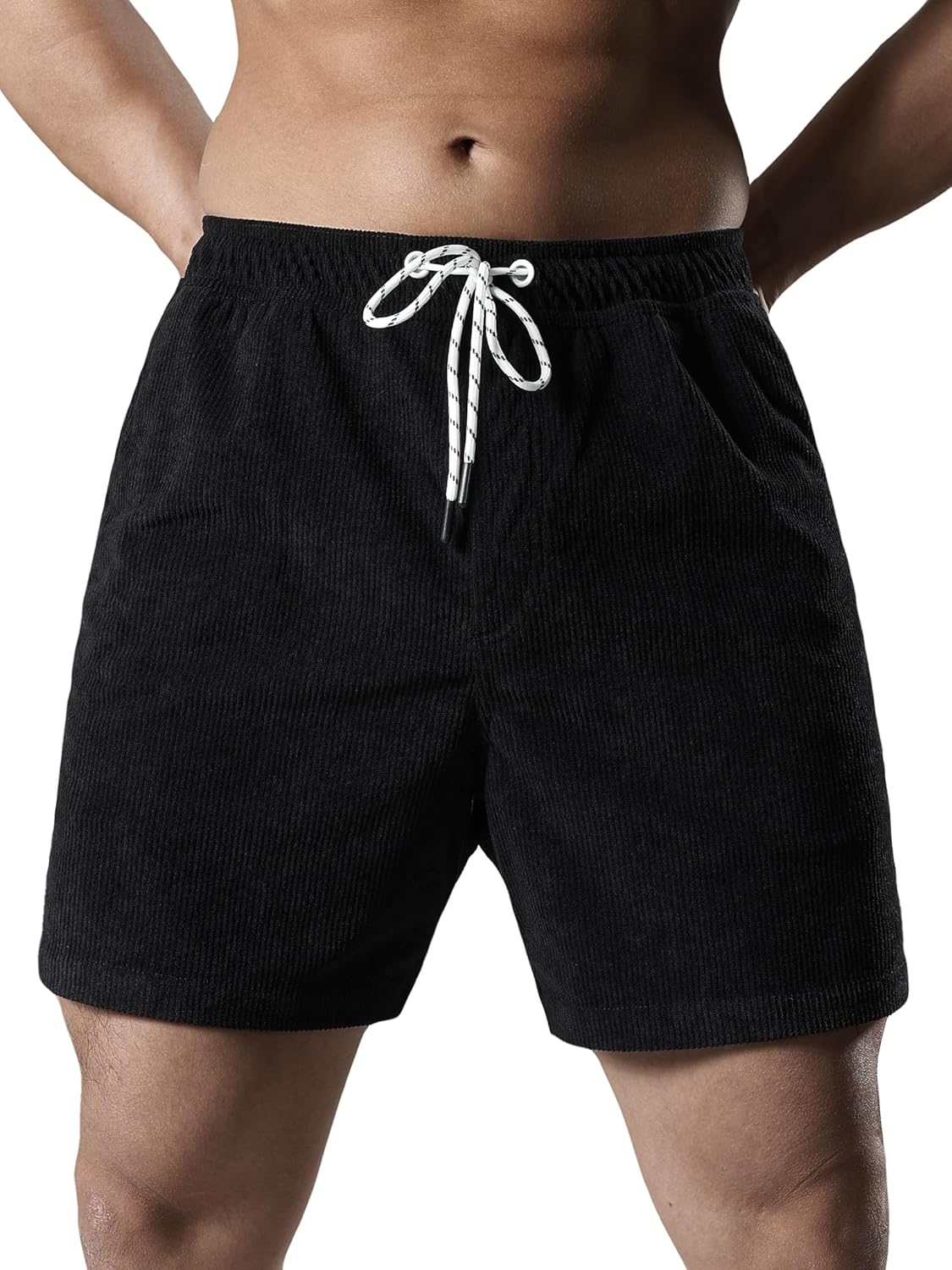 Men's Casual Drawstring Corduroy Shorts Elastic Waist Summer Shorts with Pocket - Image 2