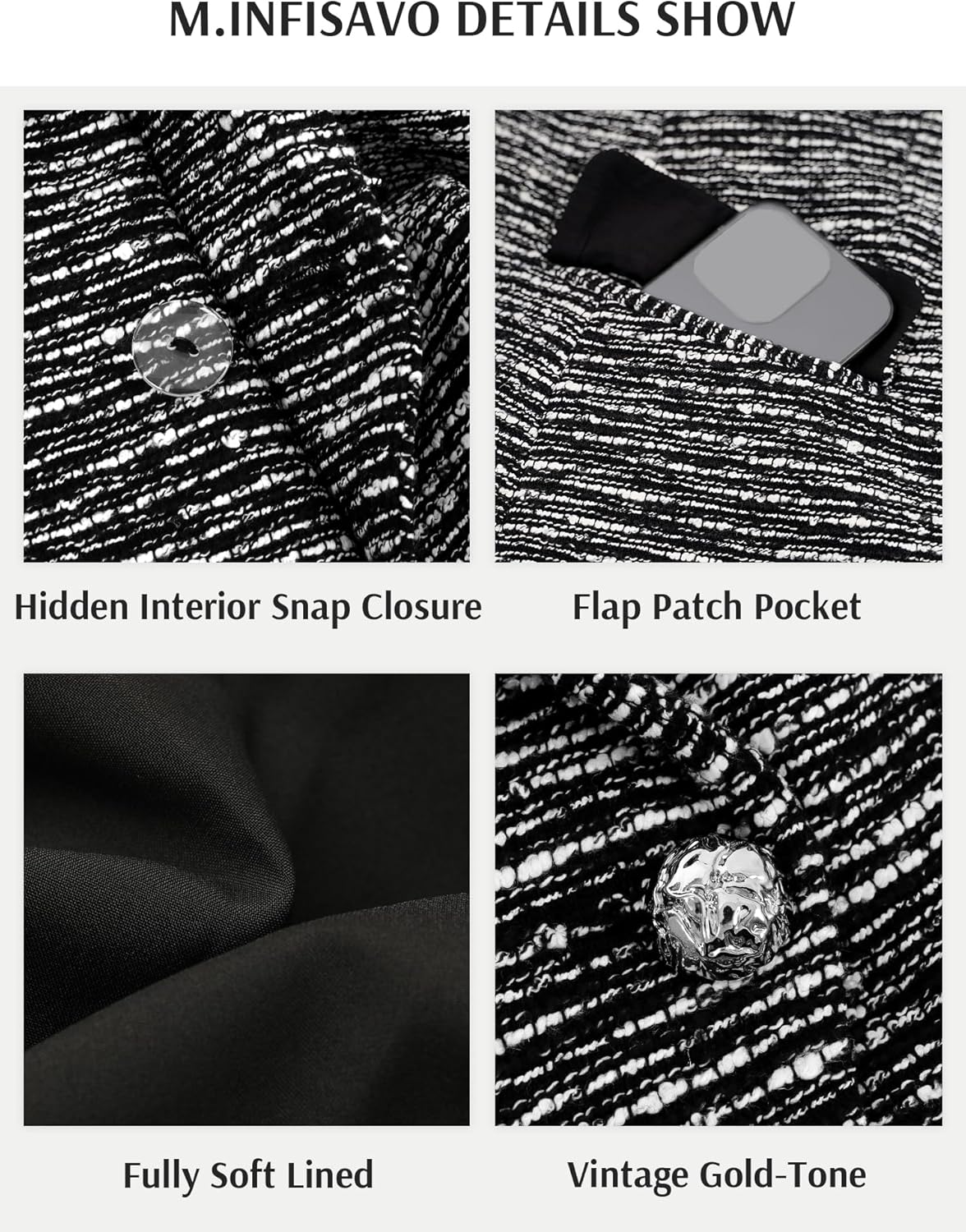 M.Infisavo Womens Double Breasted Blazer Peaked Lapels Office Suit Jacket Long Sleeve Pocket Lined Tweed Outfits - Image 4