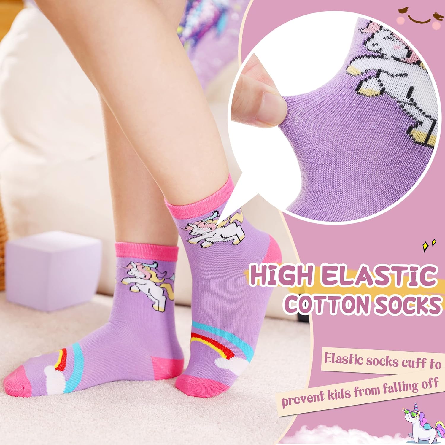 Girls Socks Unicorn Kids Crew Funny Cotton Cute Animal Novelty Cartoon Pattern Fashion Crazy Socks 6 Pairs - Image 3