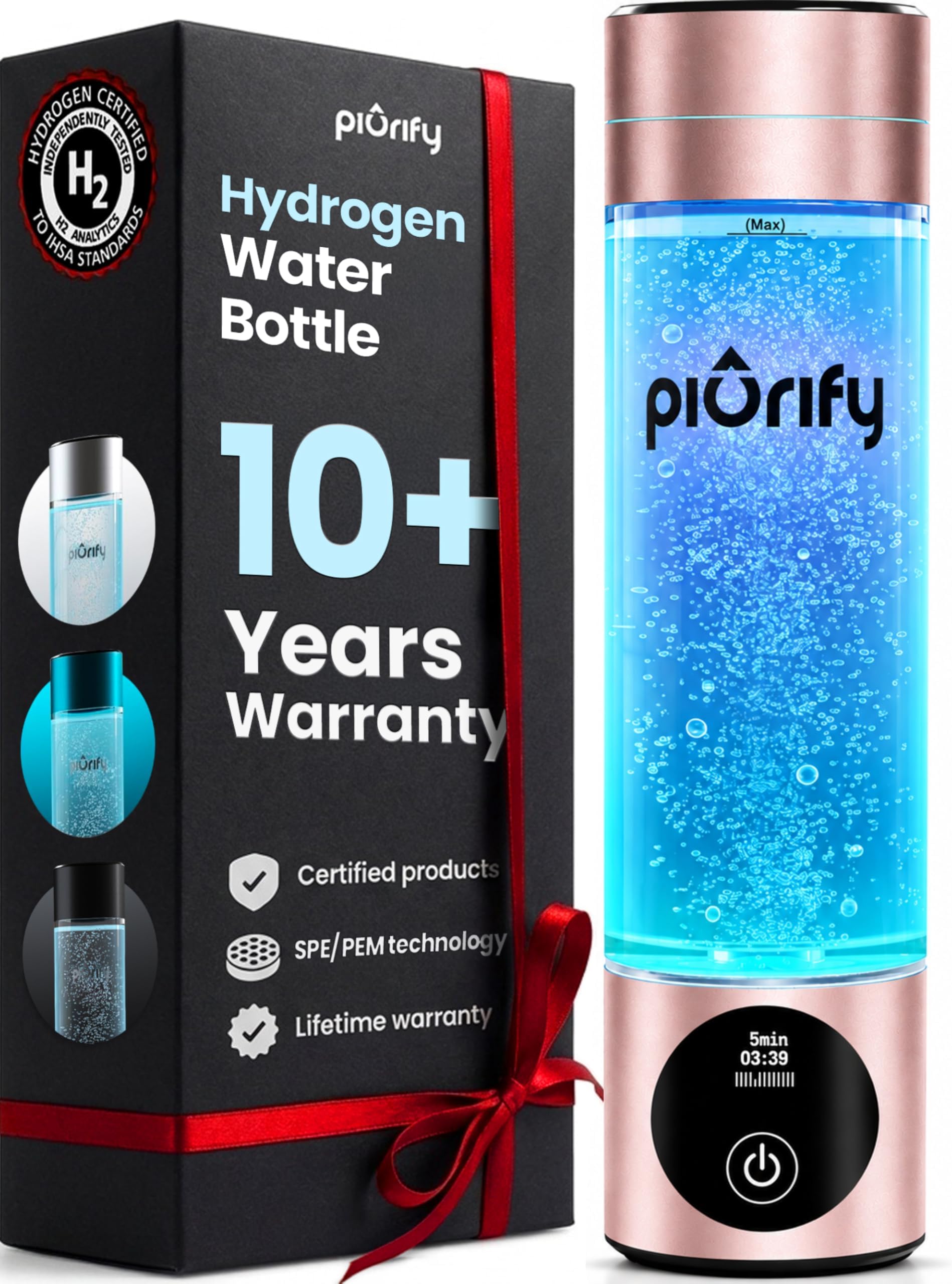 PIURIFY Hydrogen Water Bottle Generator | 6300+ PPB | USA Certified