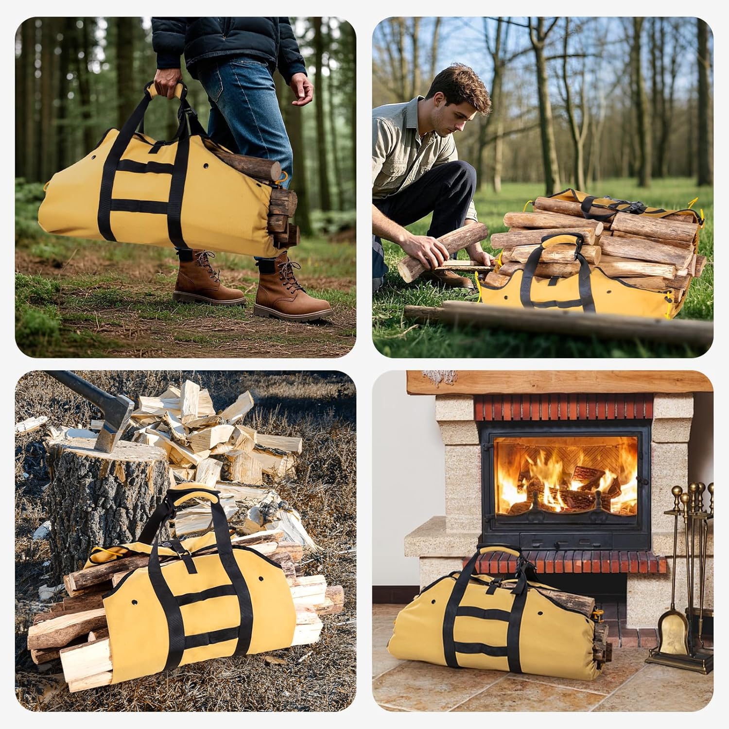 Firewood Carrier Waxed Canvas Log Carrier Sturdy Firewood Bags Heavy Duty Firewood Carriers With Handles Security Strap Large Log Tote Fire Wood Carrying Sling Fireplace Camping Wood Stove Accessories - Image 8