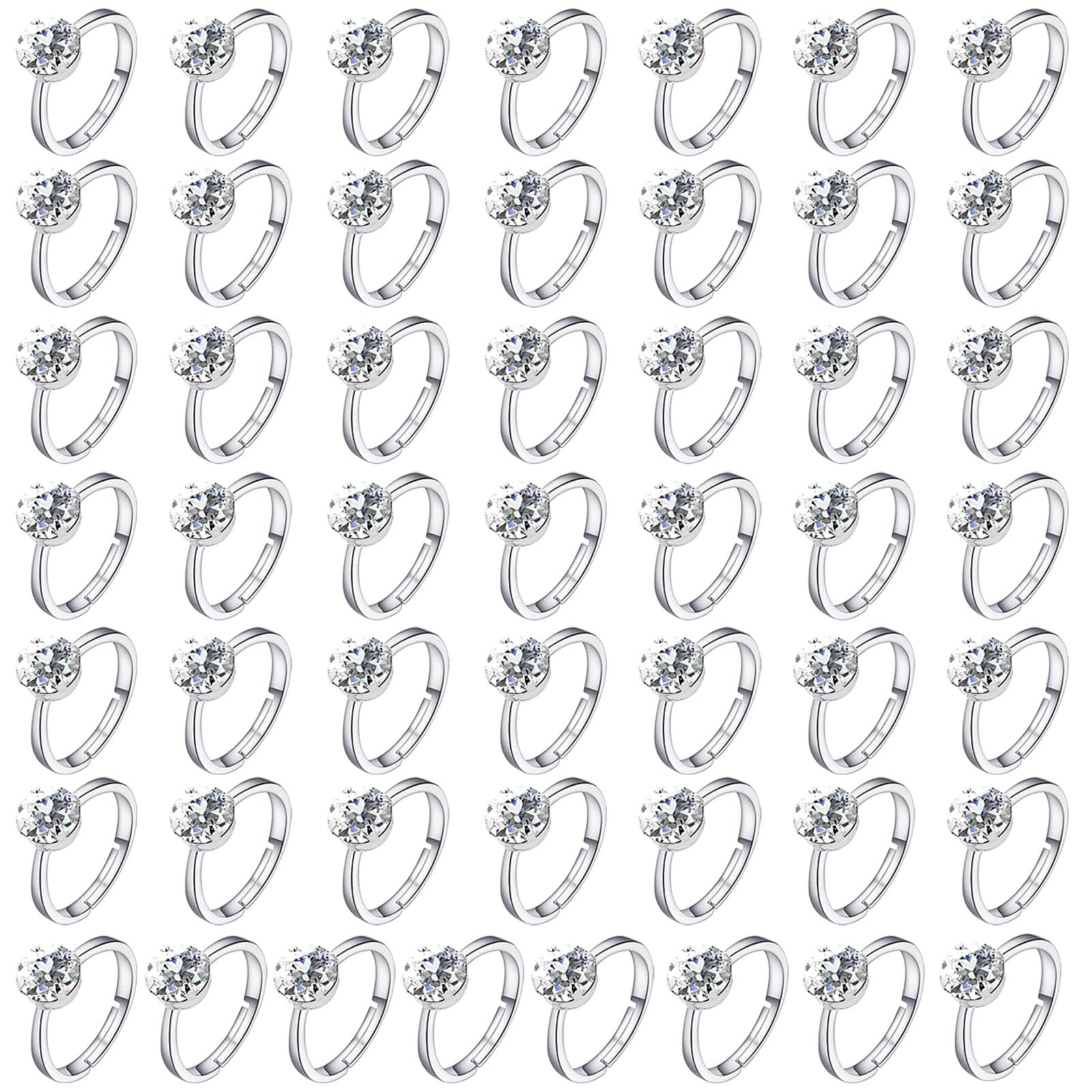 NEWITIN 50 Pieces Fake Rings Diamond Engagement Rings Silver Ring for Bridal Shower Party Game Wedding Table Decorations