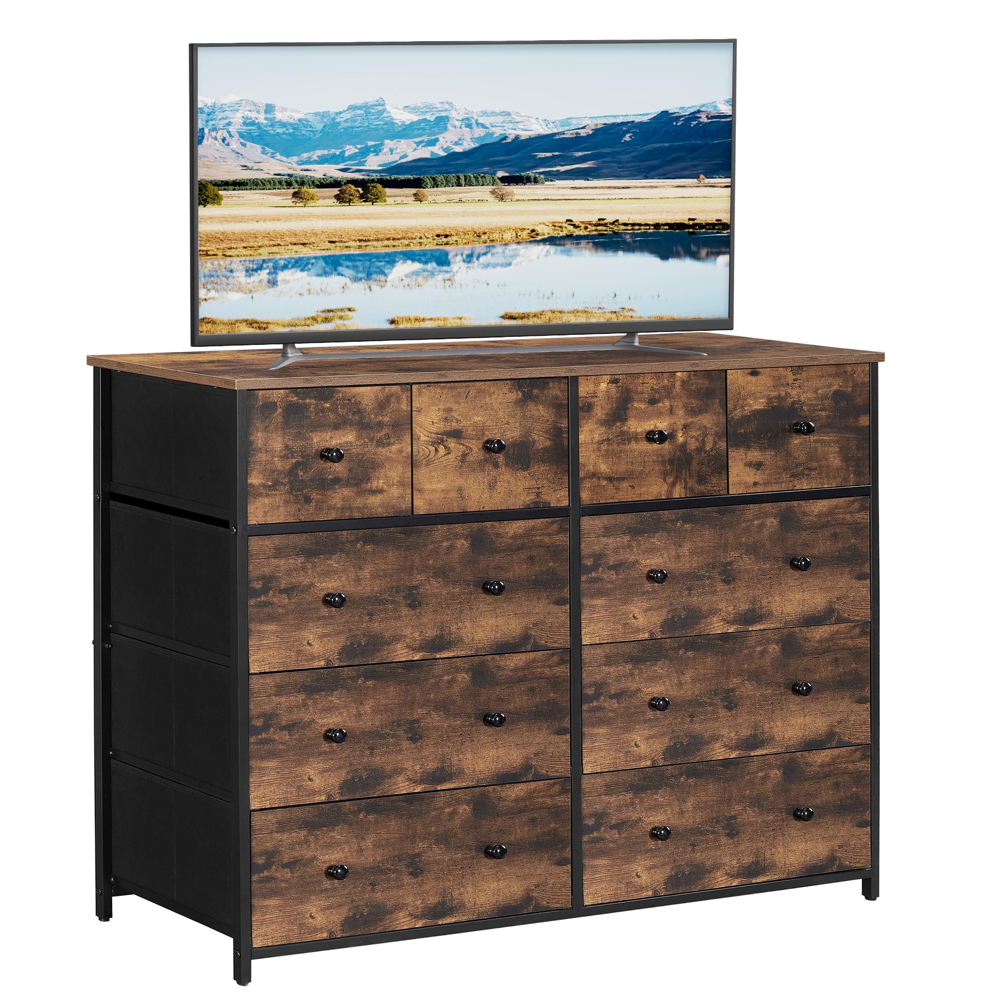 black dresser with brown top Covetown Dresser