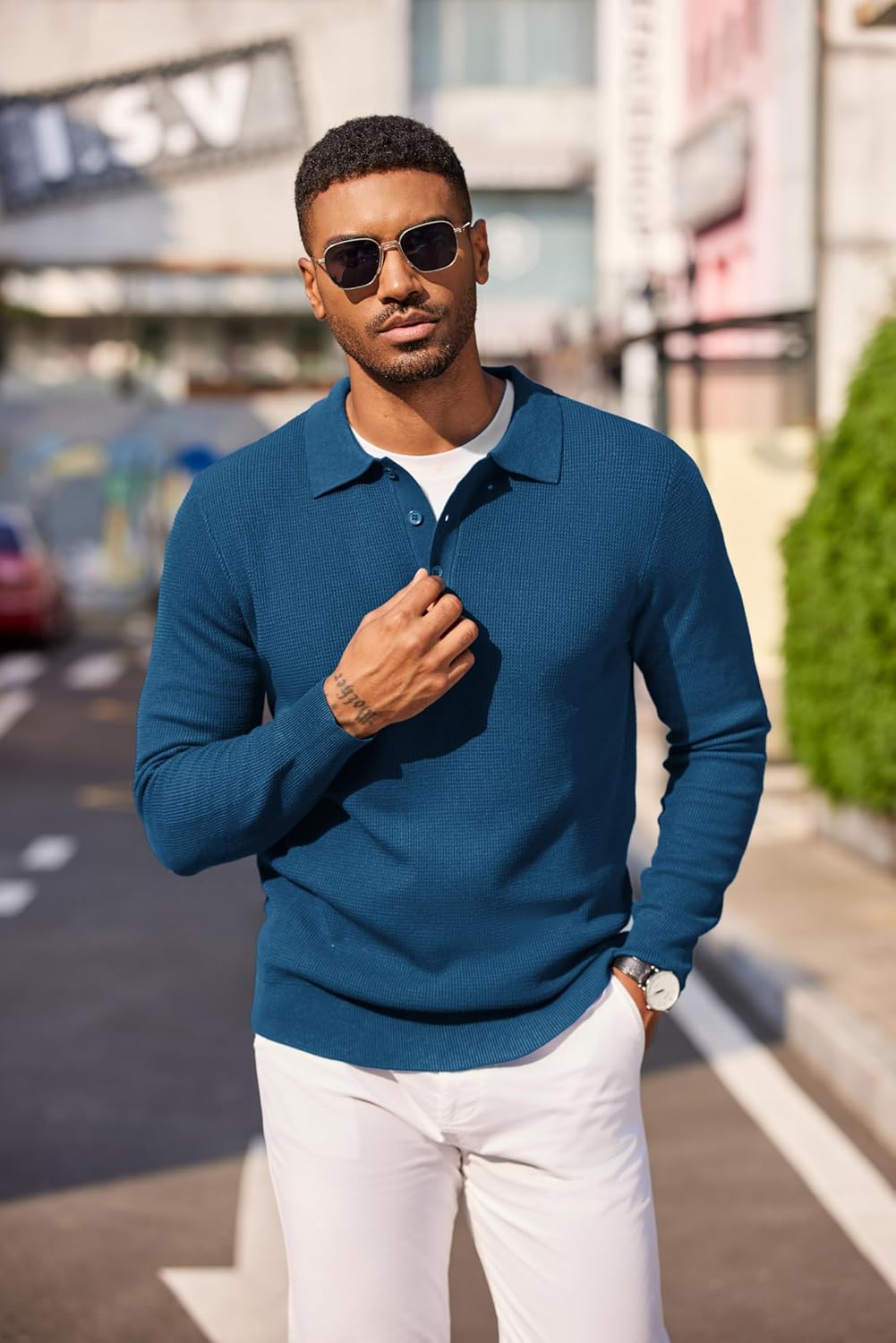 COOFANDY Men's Knit Polo Long Sleeve Sweaters Collared Polo Sweater Casual Dress Pullover Fashion Golf Sweaters - Image 3