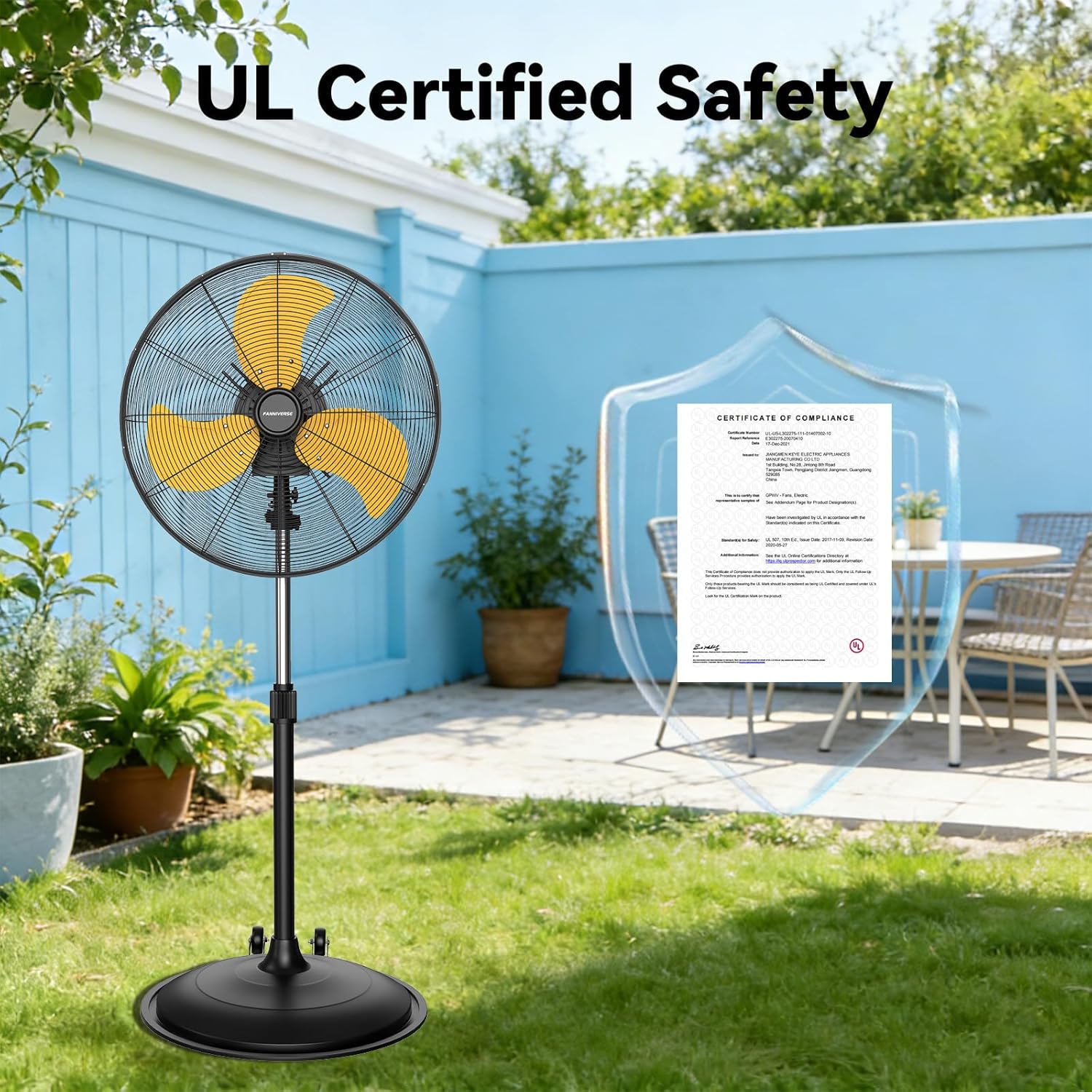 20-Inch High Velocity Pedestal Fan, 5000 CFM Heavy Duty Oscillating Metal Standing Fan with Rolling Casters, 3-Speed Commercial Industrial Fan for Warehouse, Garage & Patio (UL Listed)