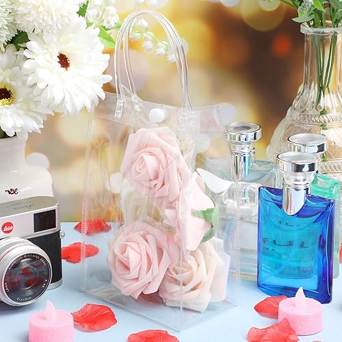 Miniatura 5 de Amylove 24 bolsas de regalo de plástico de PVC transparente con asa, bolsas de regalo reutilizables transparentes para compras, mercancías