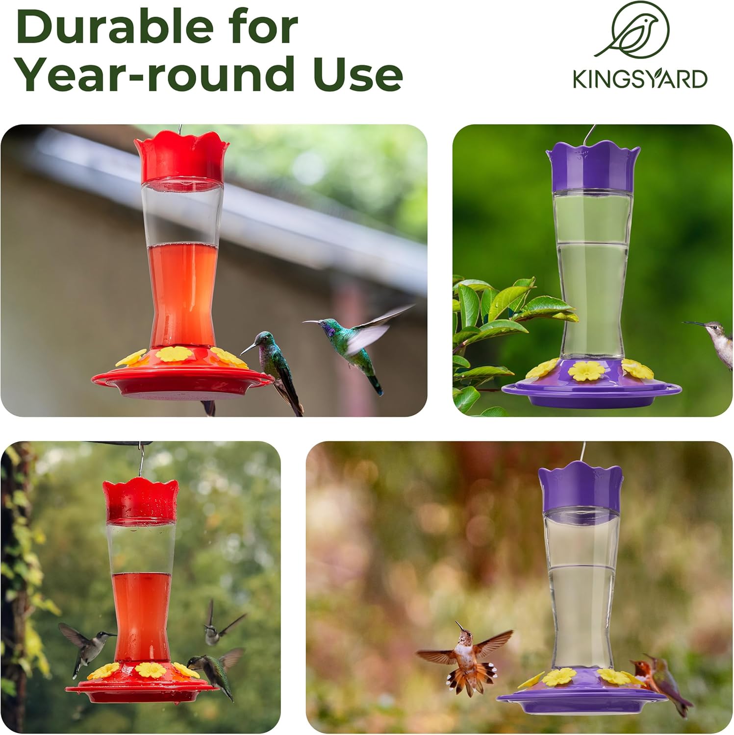 Kingsyard Glass Hummingbird Feeder for Outdoors Hanging - 6 Bee Guard Feeding Ports & Built-in Ant Moat, Wild Bird Feeder for Outside Garden Yard Patio 14 Oz, Updated Purple - Image 6