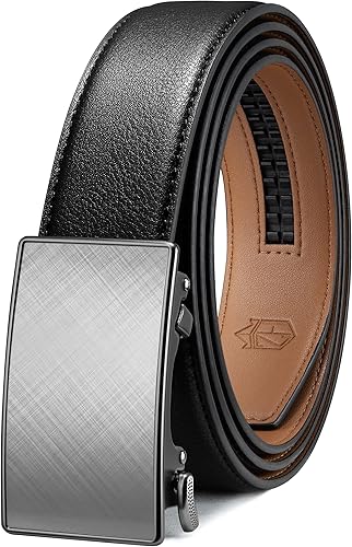 Zitahli Cinturones de trinquete para hombre, ajustable para regalo, cinturón de cuero para vestido y ribete casual para ajustar, accesorios para