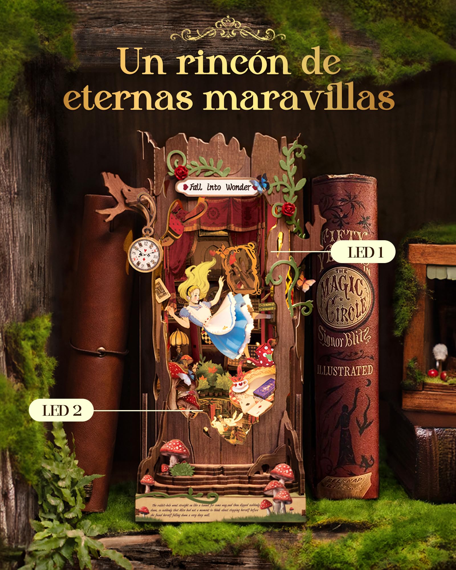 Rolife Book Nook Fall into Wonder Casa de Muñecas para Decoración de Escritorios, Puzzle 3D Adultos, Boooknook con Ilusión de Espejo, Cumpleaños