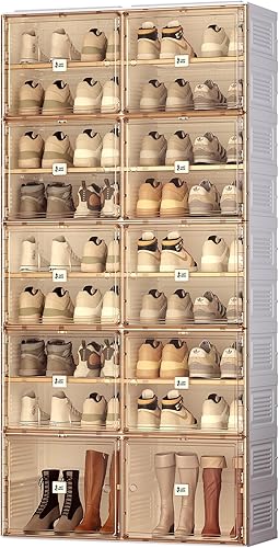 ANTBOX Zapatero portátil organizador para entrada de armario, armario apilable para zapatos con puerta magnética transparente, contenedores grandes