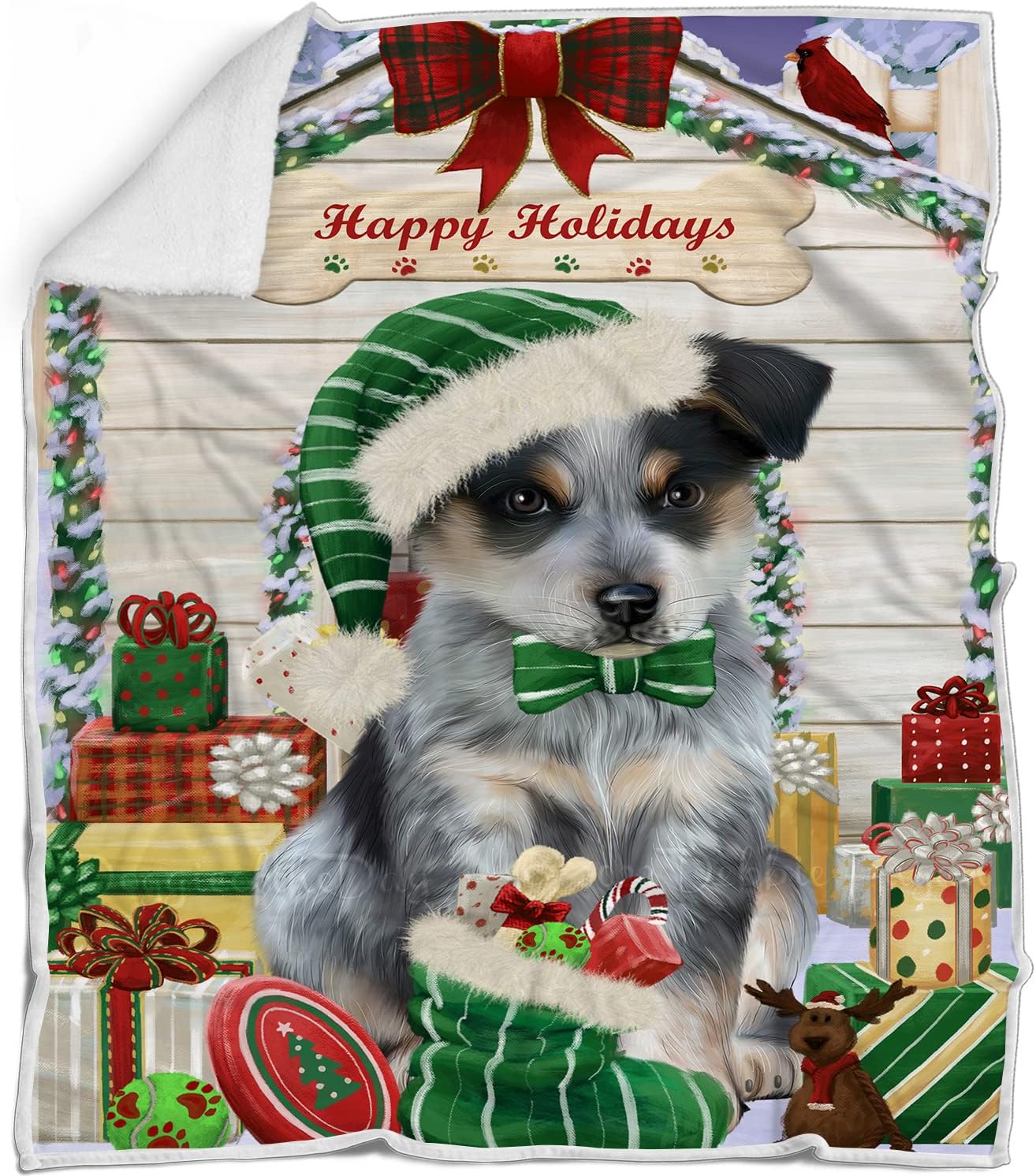 Blue Heeler Dog Blanket - Christmas House with Presents - Super Soft & Warm Pet Theme for Sofa or Bed, Warm Fleece, Sherpa or Woven Material, BLNKT66056 (50x60 Woven)