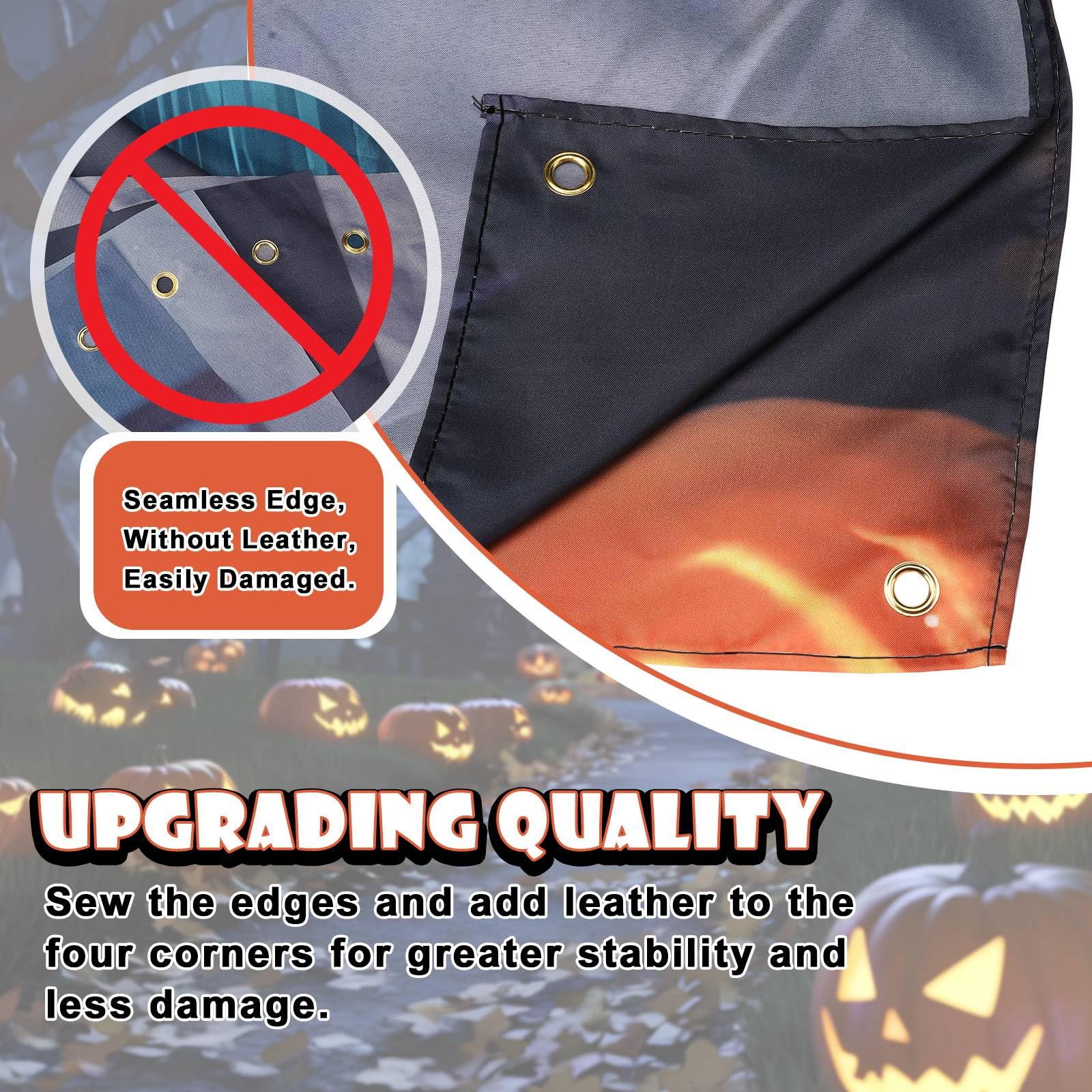 XhuangTech Baner na drzwi garażowe na Halloween, motyw horroru z 10 przelotkami, poliester 100D, straszna dynia, straszna wisząca dekoracja imprezowa (15 x 40 m Jack-O-latarnia z rzeźbionym)