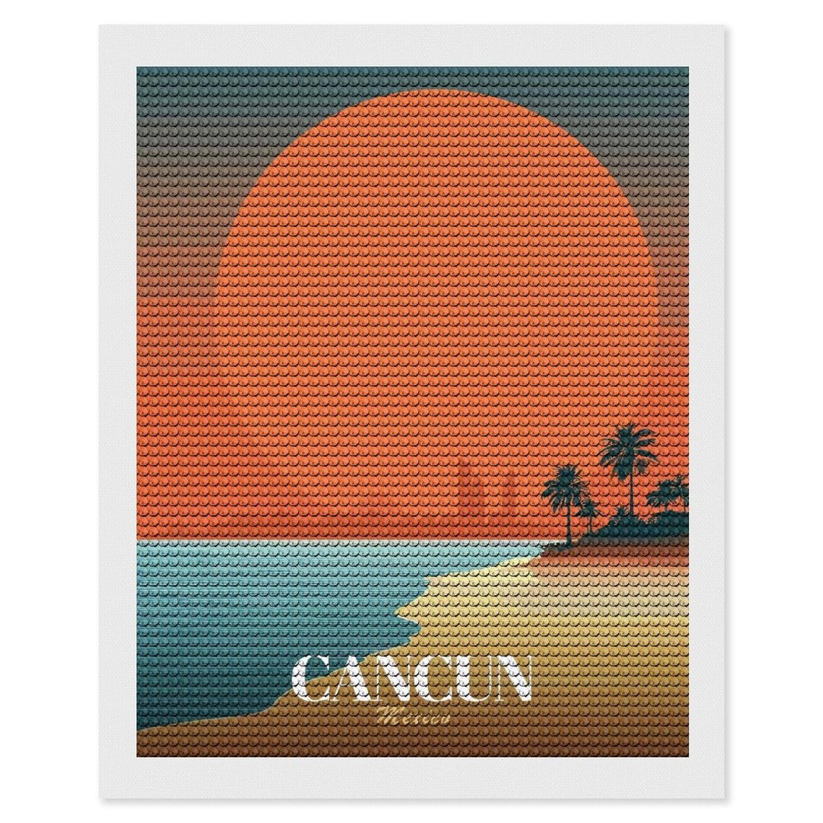Junmoney Cancun Mexico Travel (3) Diamond Painting Canvas Set 16"x20", Easy to Enjoy, Adhesive Canvas, Office Decor, Holiday Gift Idea, with Tool Kit
