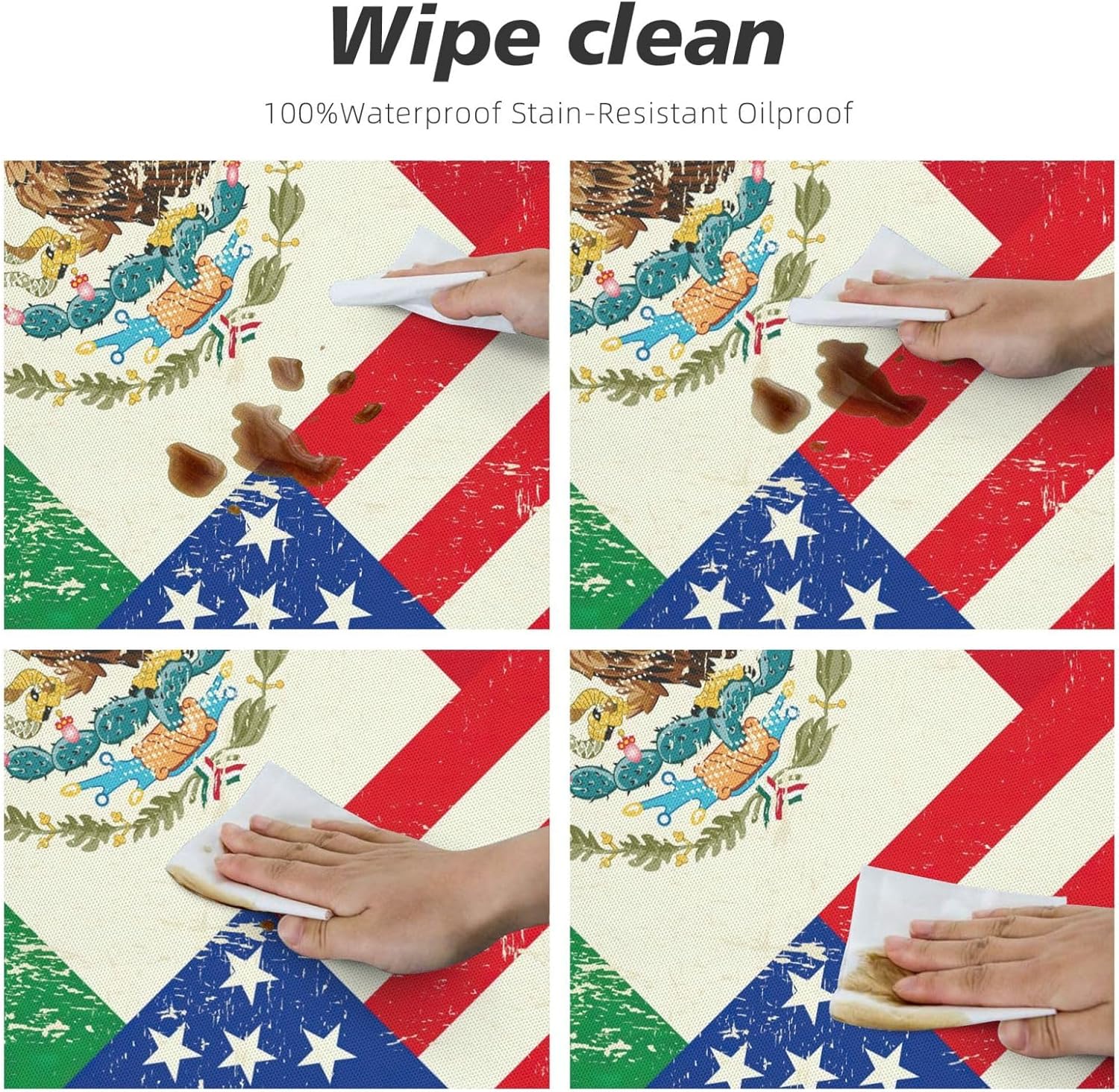 Mexican American Bald Eagle Flag Print Outdoor Patio Kitchen Decor Supplies Wipeable Round Table Cloth for Indoor Outdoor
