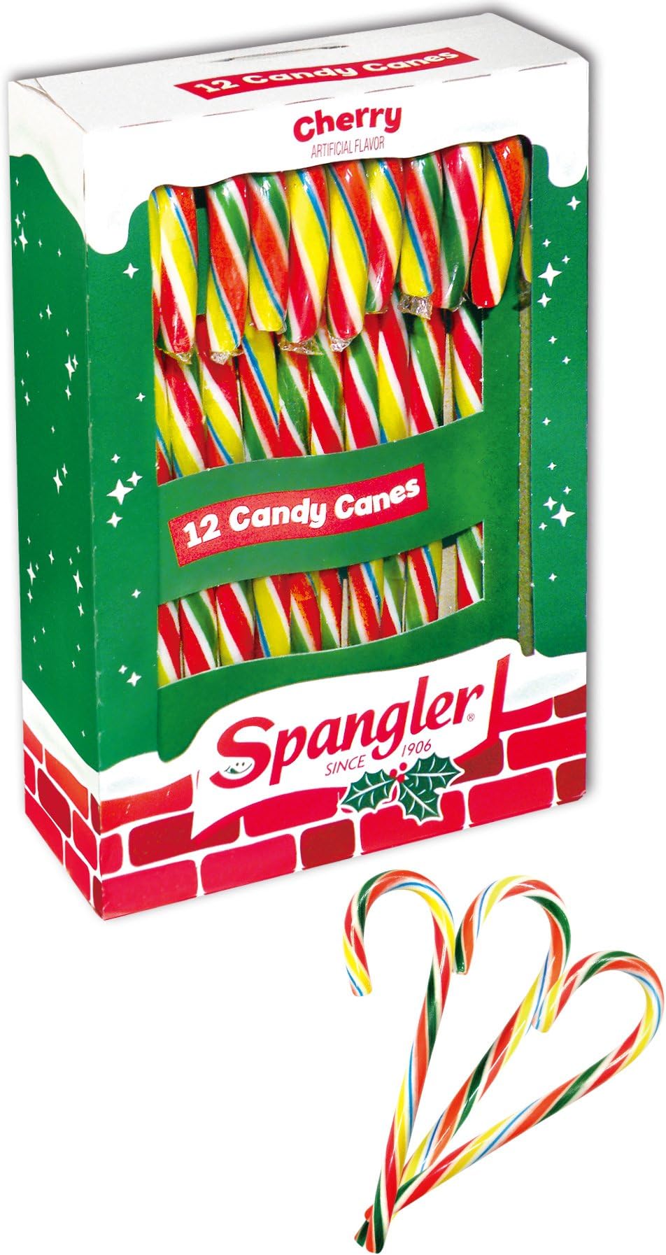 Spangler (1) Box Candy Canes - Cherry Flavored Multi-Color Stripes - 12 Individually Wrapped Pieces per Box - Holiday & Christmas Candy - Net Wt. 5.3 oz