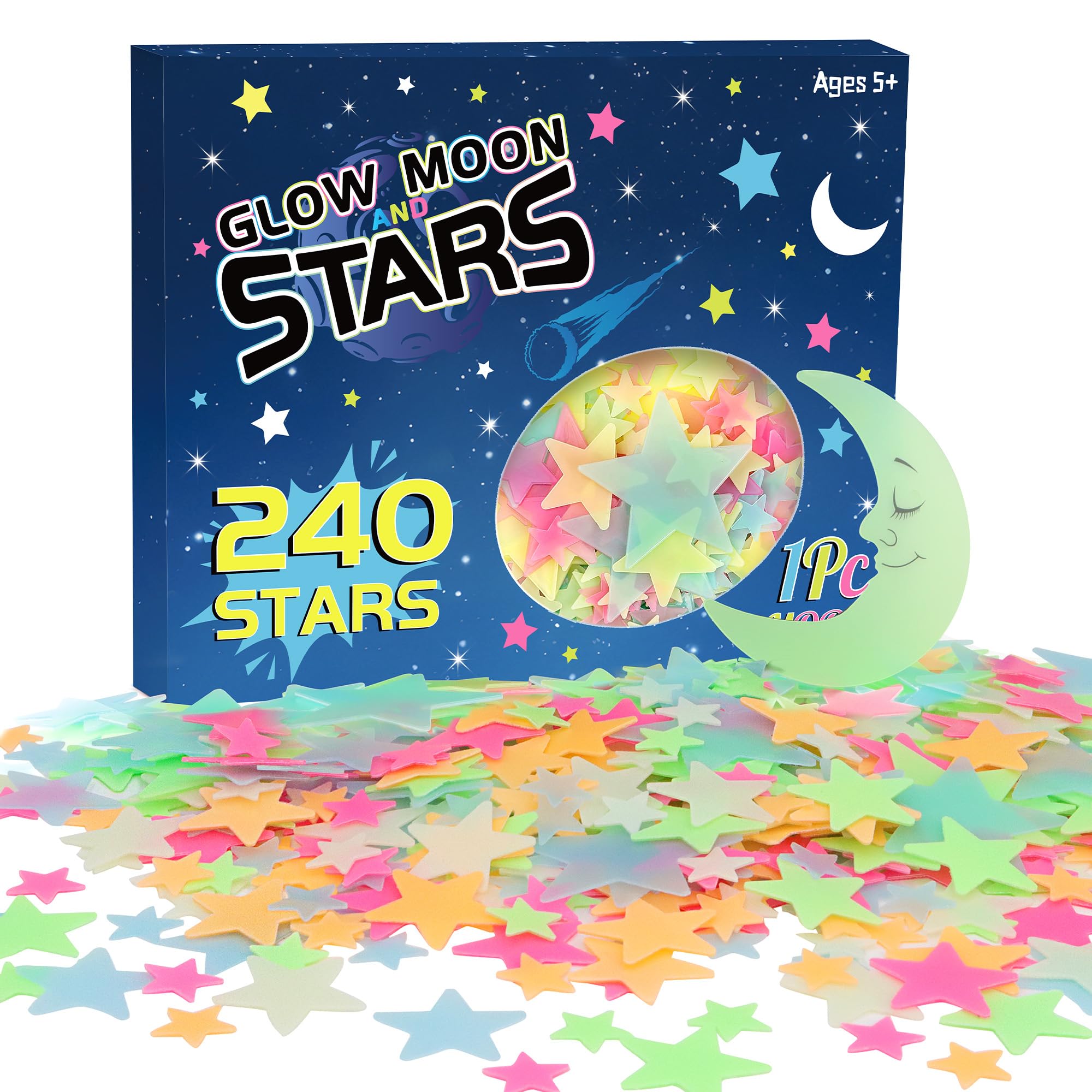 Étoiles phosphorescentes 3D lot de 241 stickers de plafond pour chambre d'enfant