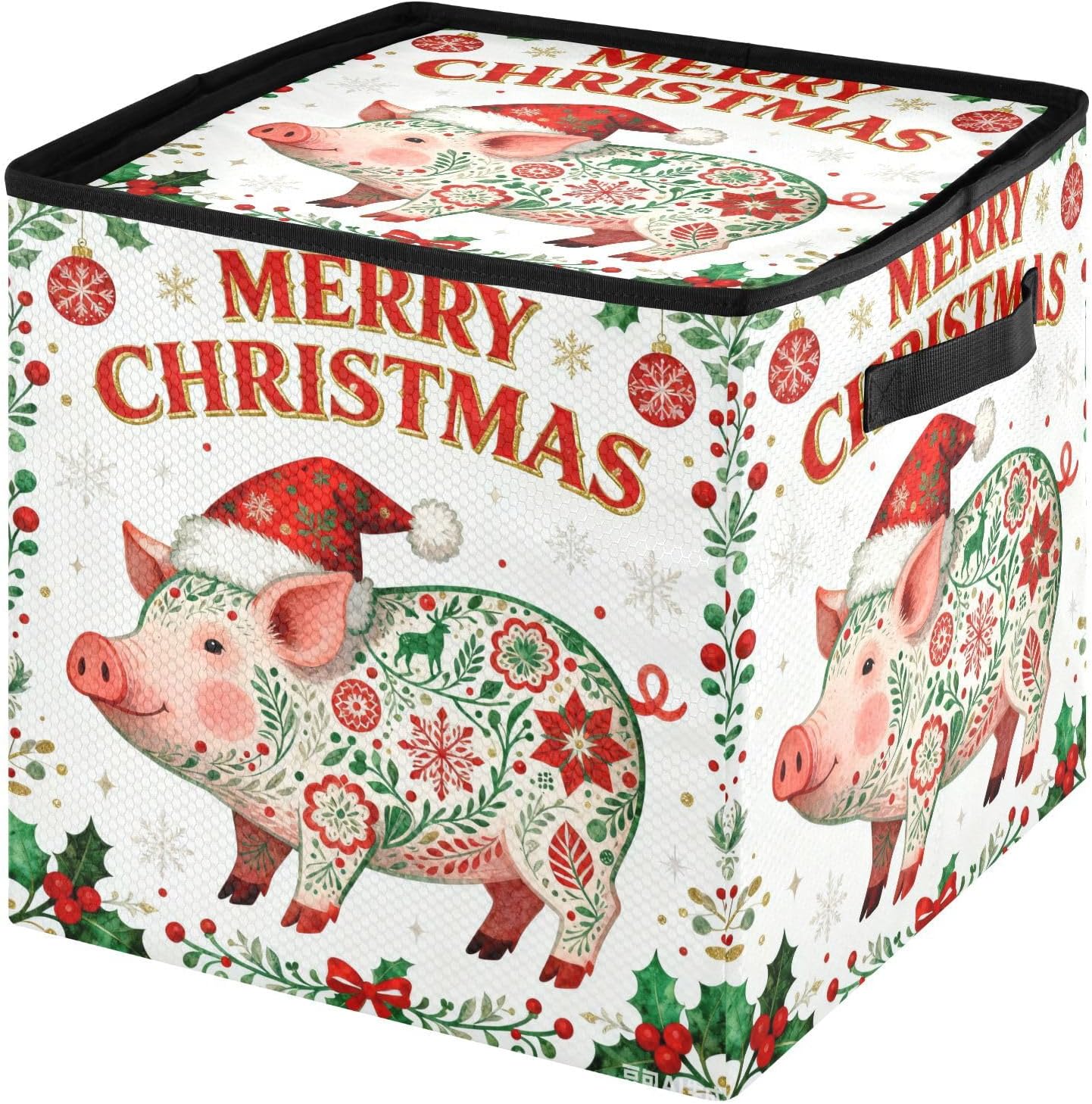 High Capacity Christmas ornament organizer storage Holds Up to 64, Two Handles foldable Holiday Storage Case with Lid,Christmas Pig Green