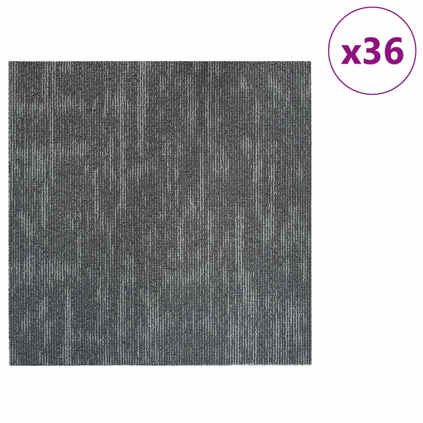 Teppichfliese Betongrau 50 x 50 cm 36 Stück PP und Bitumen Bodenbelag mit Tritt Schalldämmung für Wohnzimmer Schlafzimmer Büro vielseitige Innenräume