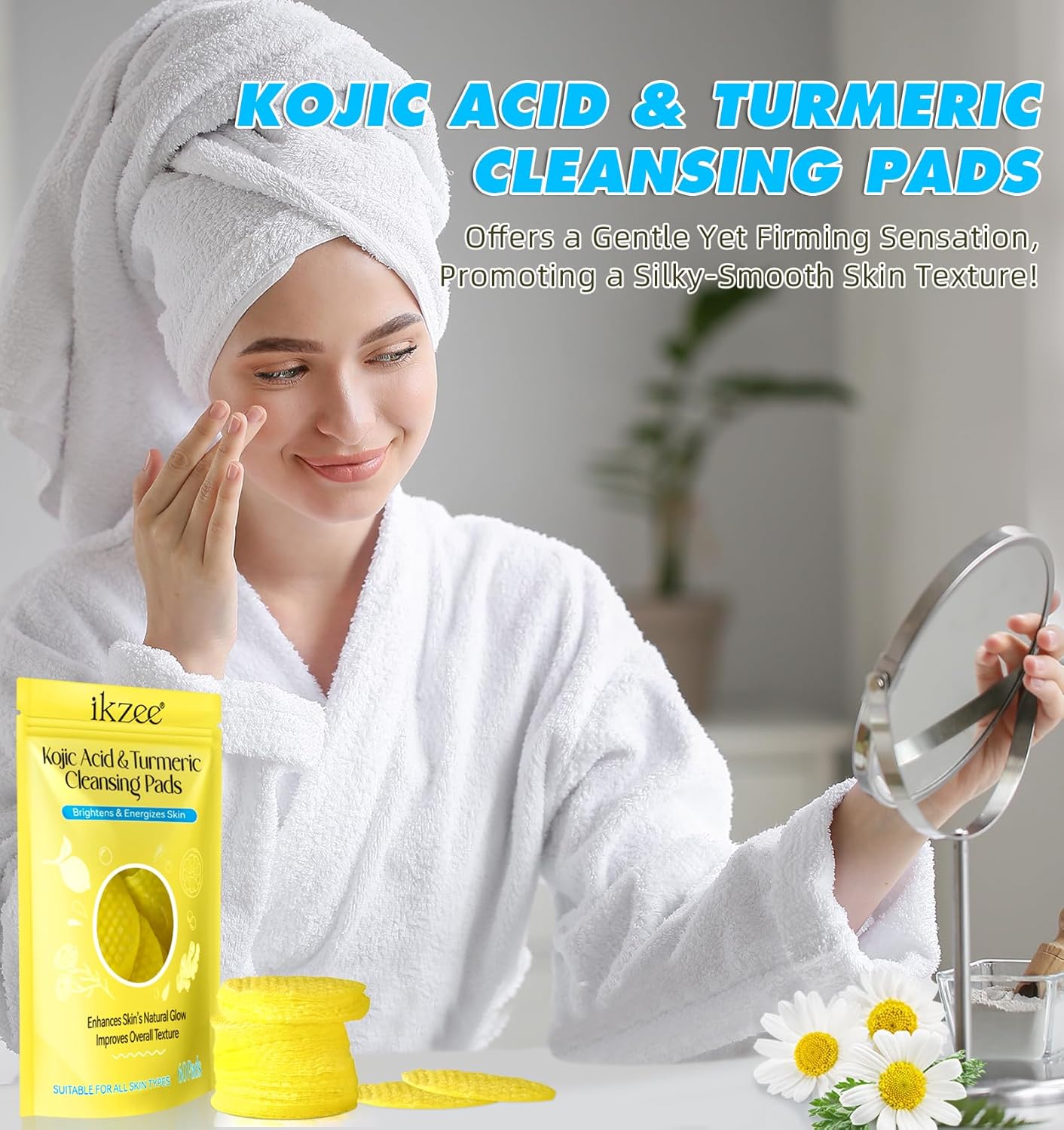 Kojic Acid and Turmeric Cleansing Pads, 60Pcs Turmeric Cleansing Pads, Balance Skin Oil, Suitable for Face & Body - Image 6
