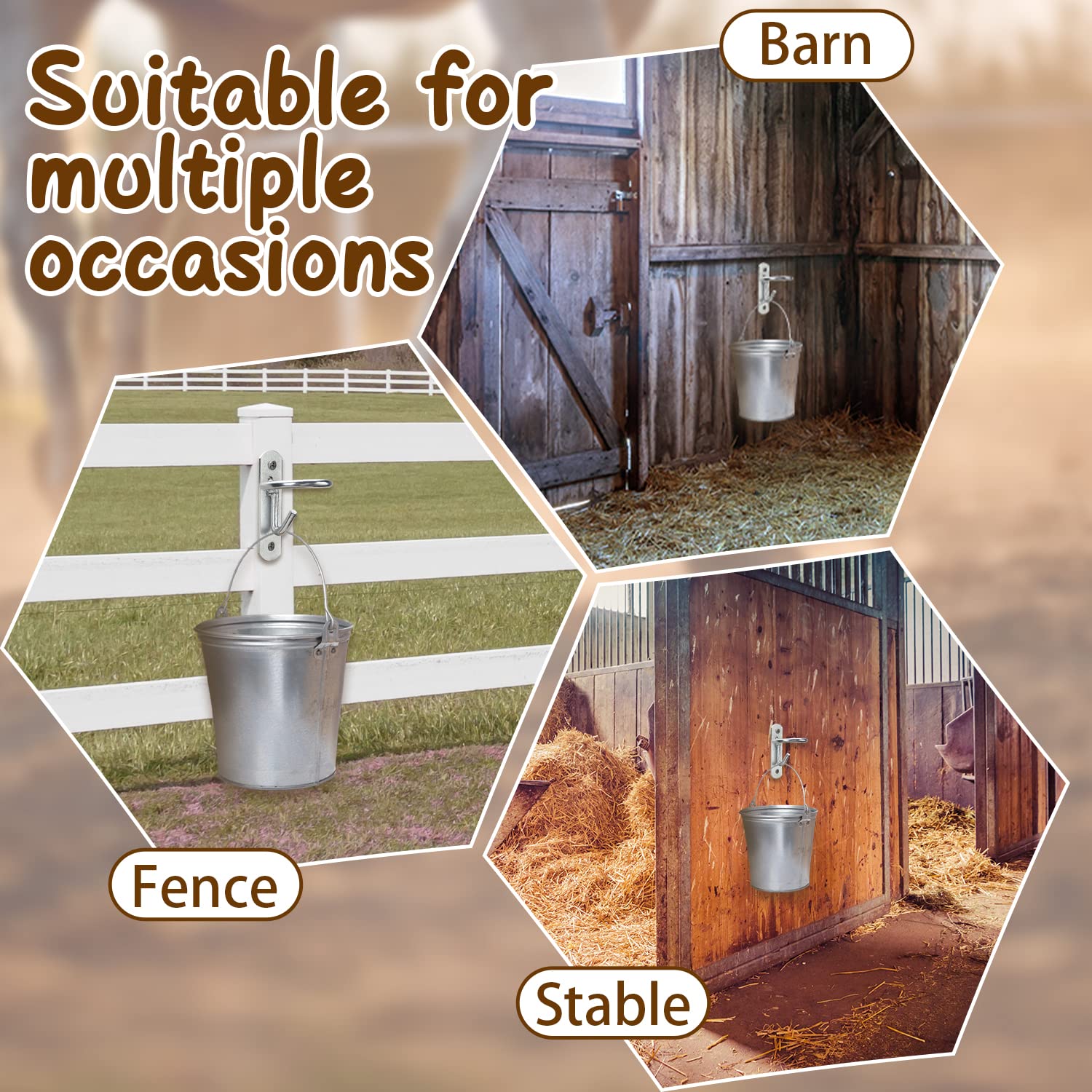 2PCS Heavy Duty Equestrian Bucket Hook Hangers - Metal Horse Water Bucket Hooks For Stall & Stable