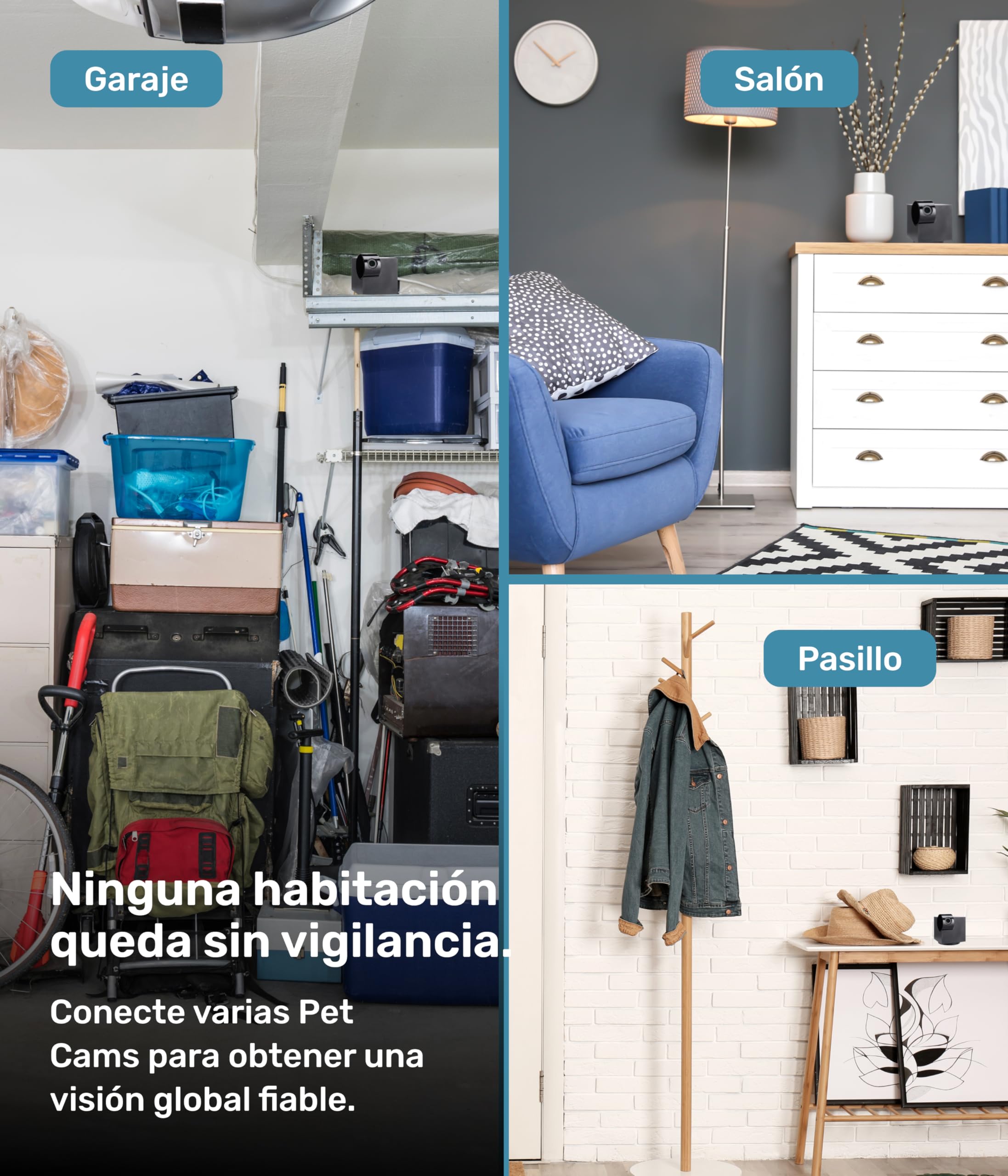 PetTec® CAM 360° Cámara para Mascotas con App [SIN SUSCRIPCIÓN] - Cámara para Perros y Gatos en Casa con Detección de Movimiento y Visión Nocturna - Vista Completa HD 360° Panorámica e Inclinable